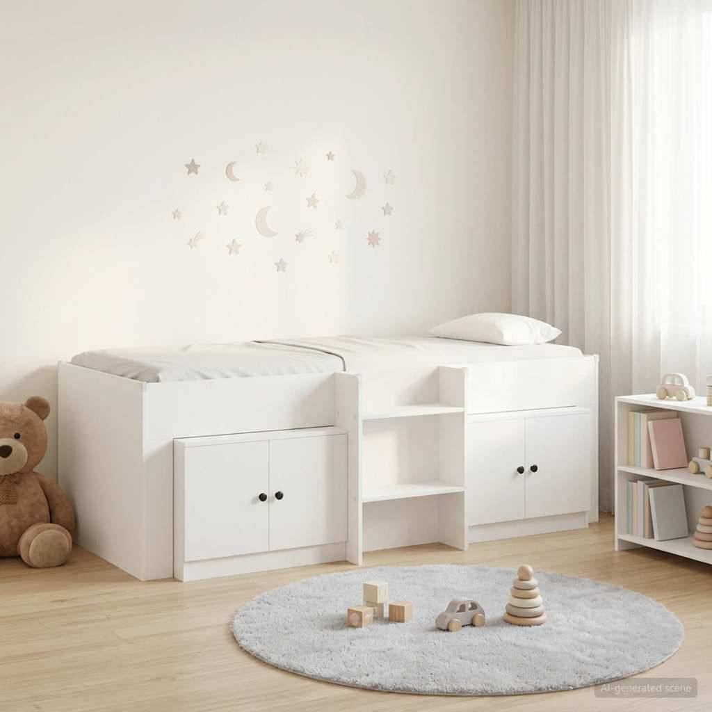 vidaXL Loft Bettgestell mit Schrank mit Tür 3 Stk. Weiß Holzwerkstoff