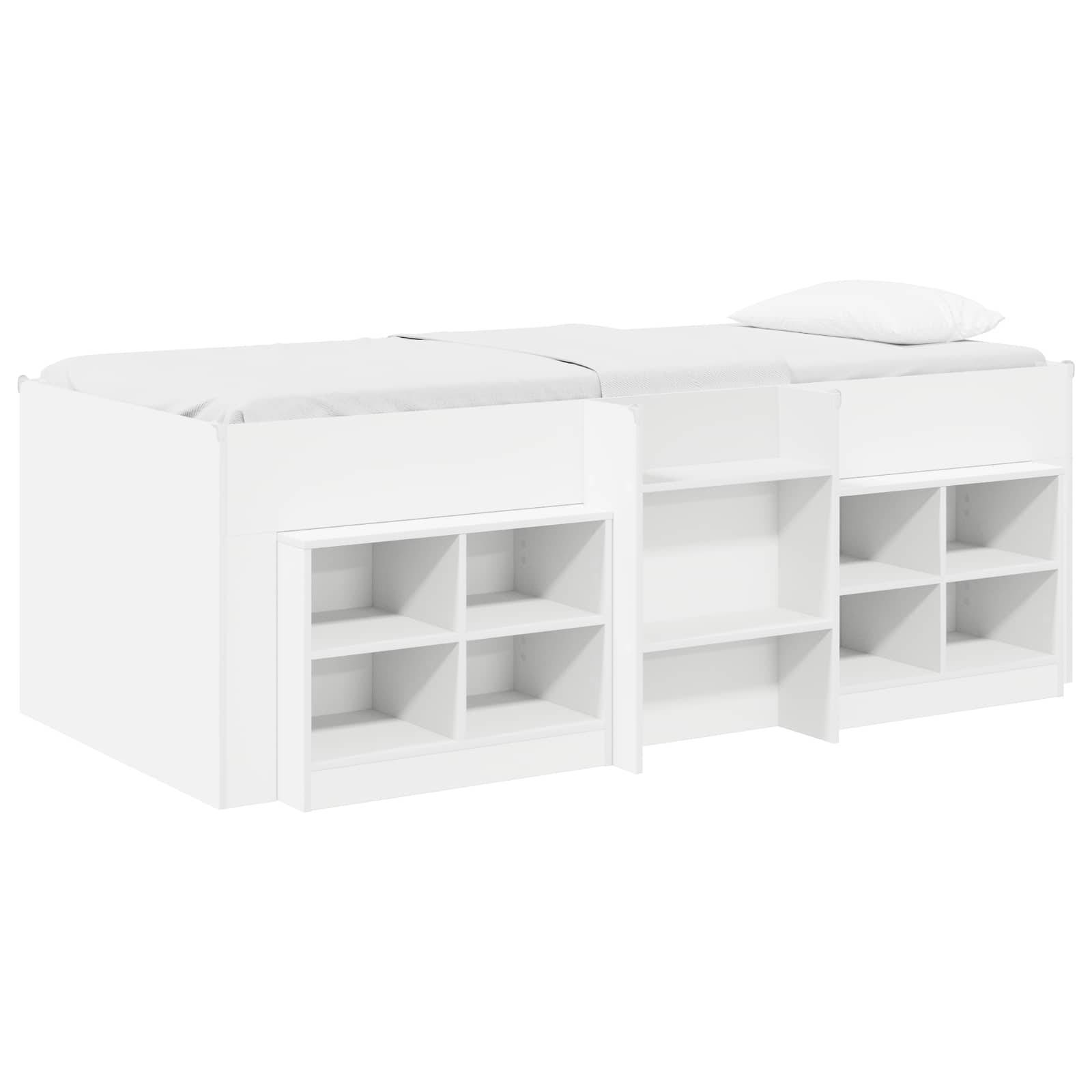 vidaXL Loft Bettgestell mit Schrank 3 Stk. Weiß Holzwerkstoff