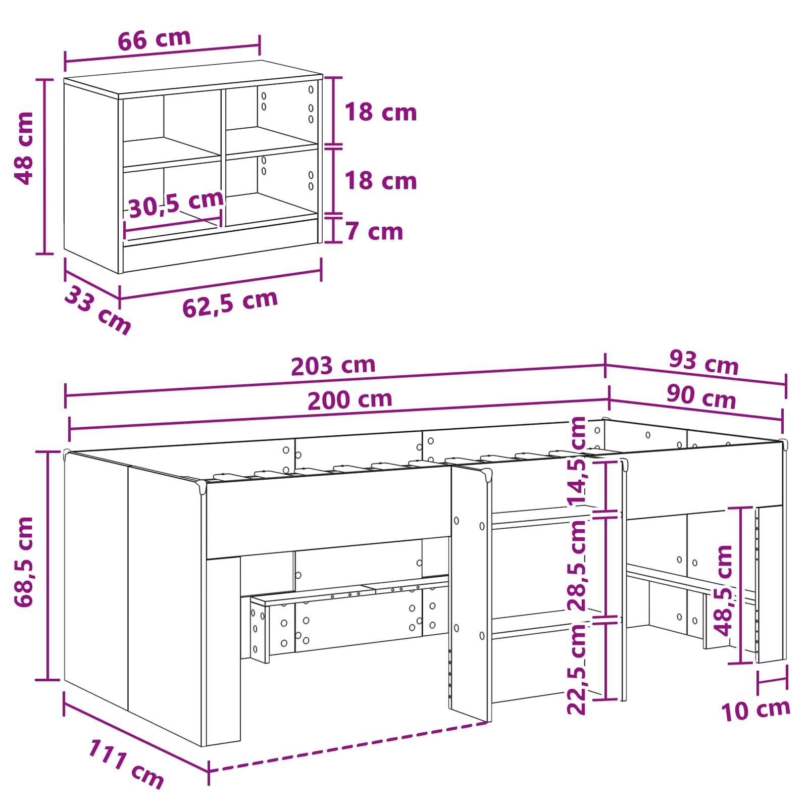vidaXL Loft Bettgestell mit Schrank 3 Stk. Artisan-Eiche Holzwerkstoff