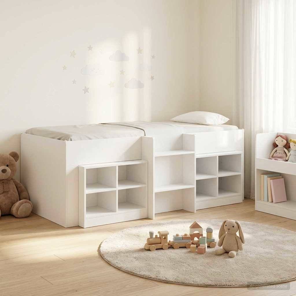 vidaXL Loft Bettgestell mit Schrank 3 Stk. Weiß Holzwerkstoff