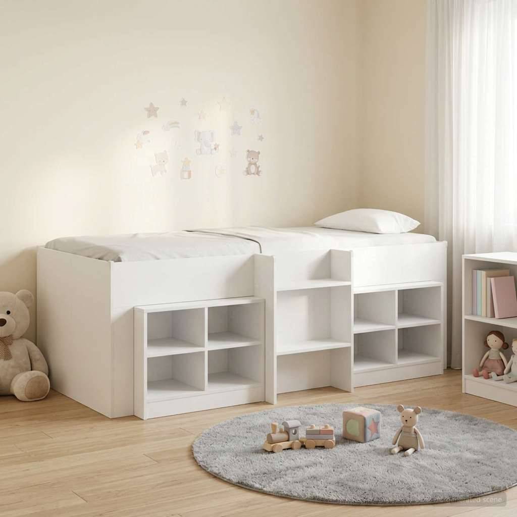 vidaXL Loft Bettgestell mit Schrank 3 Stk. Weiß Holzwerkstoff
