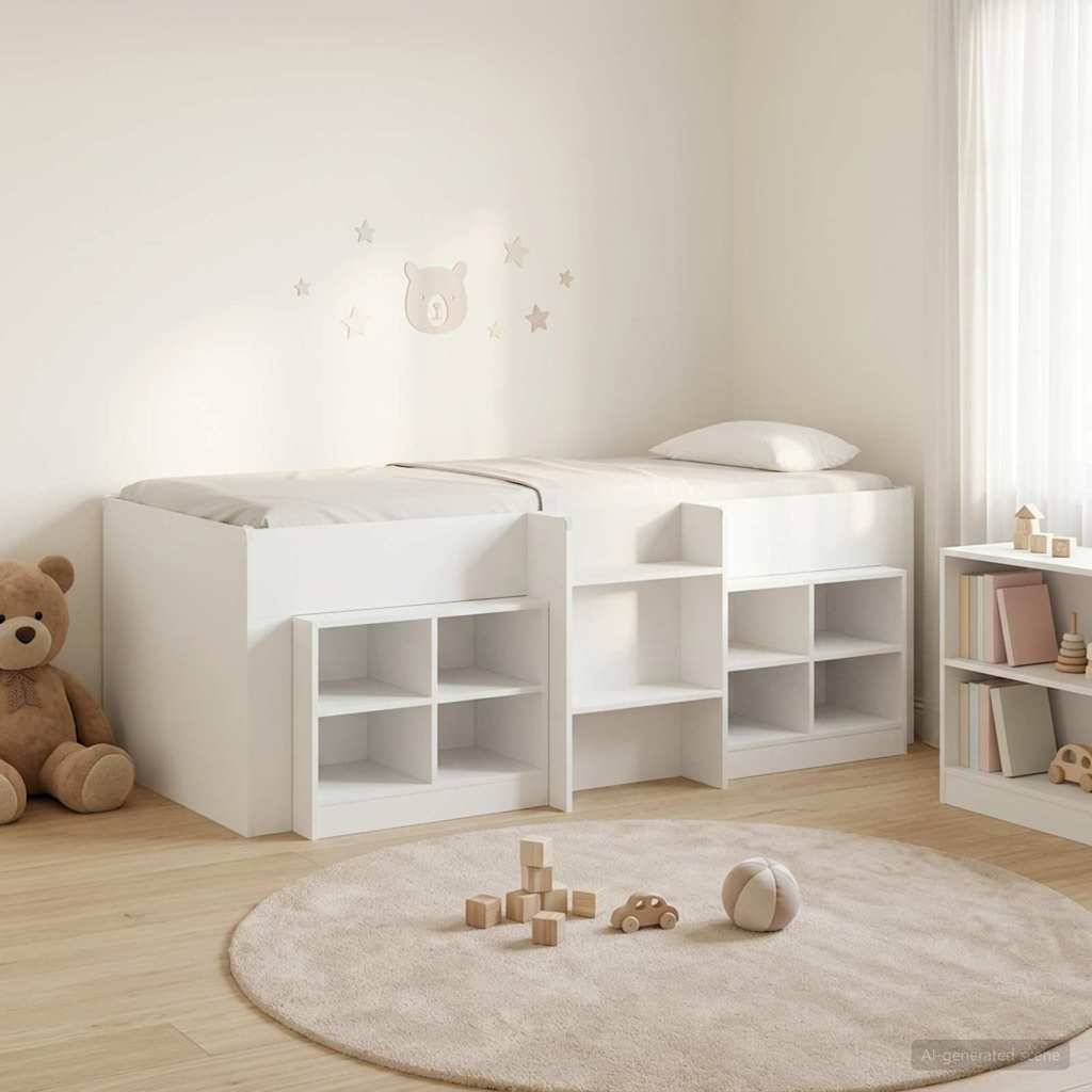 vidaXL Loft Bettgestell mit Schrank 3 Stk. Weiß Holzwerkstoff