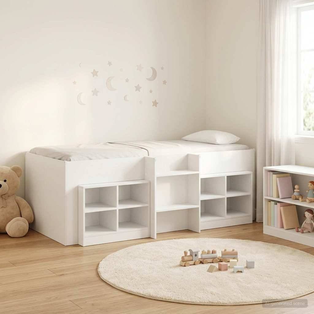 vidaXL Loft Bettgestell mit Schrank 3 Stk. Weiß Holzwerkstoff