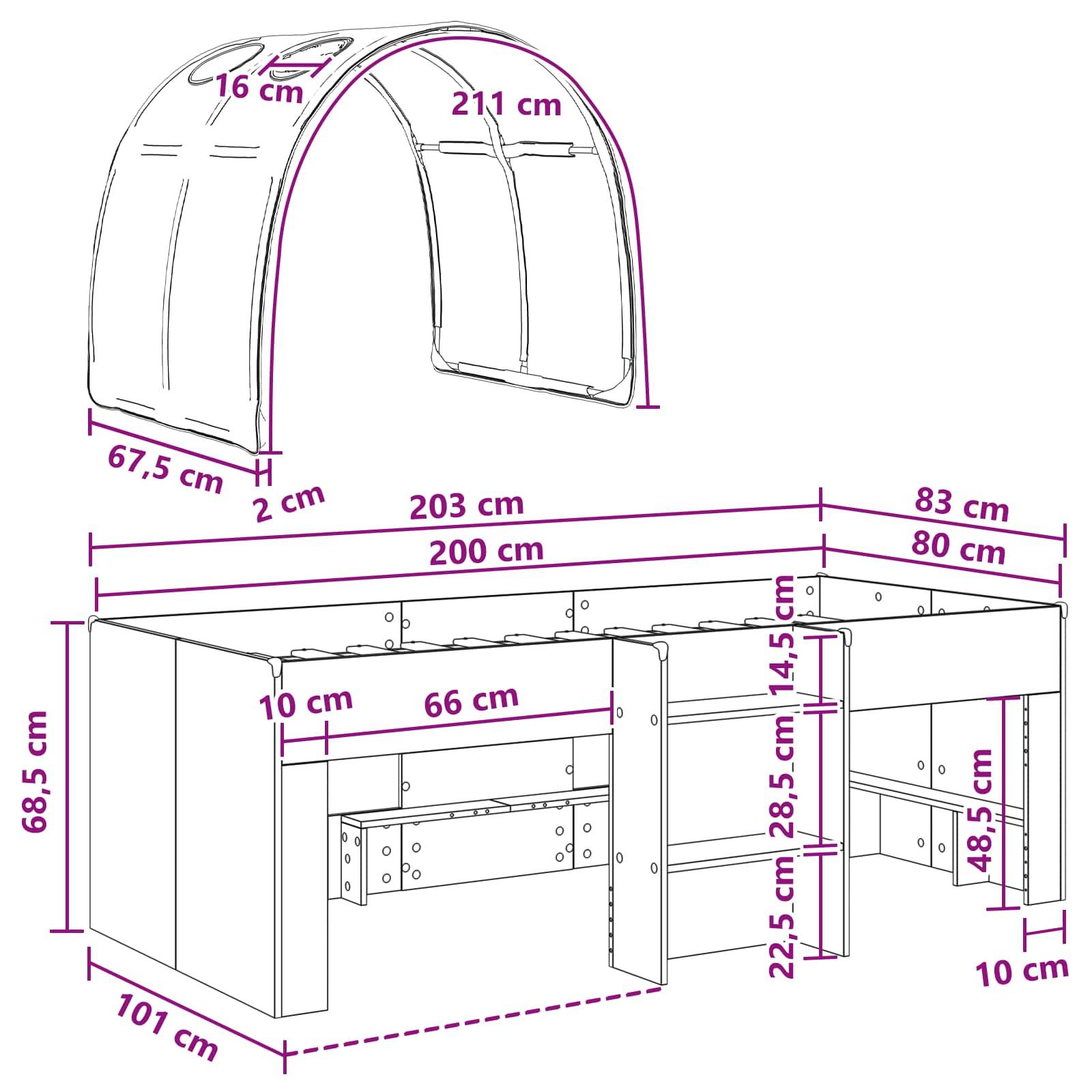 vidaXL Bett mit Tunnel 4 pcs Weiß und Hellblau Holzwerkstoff