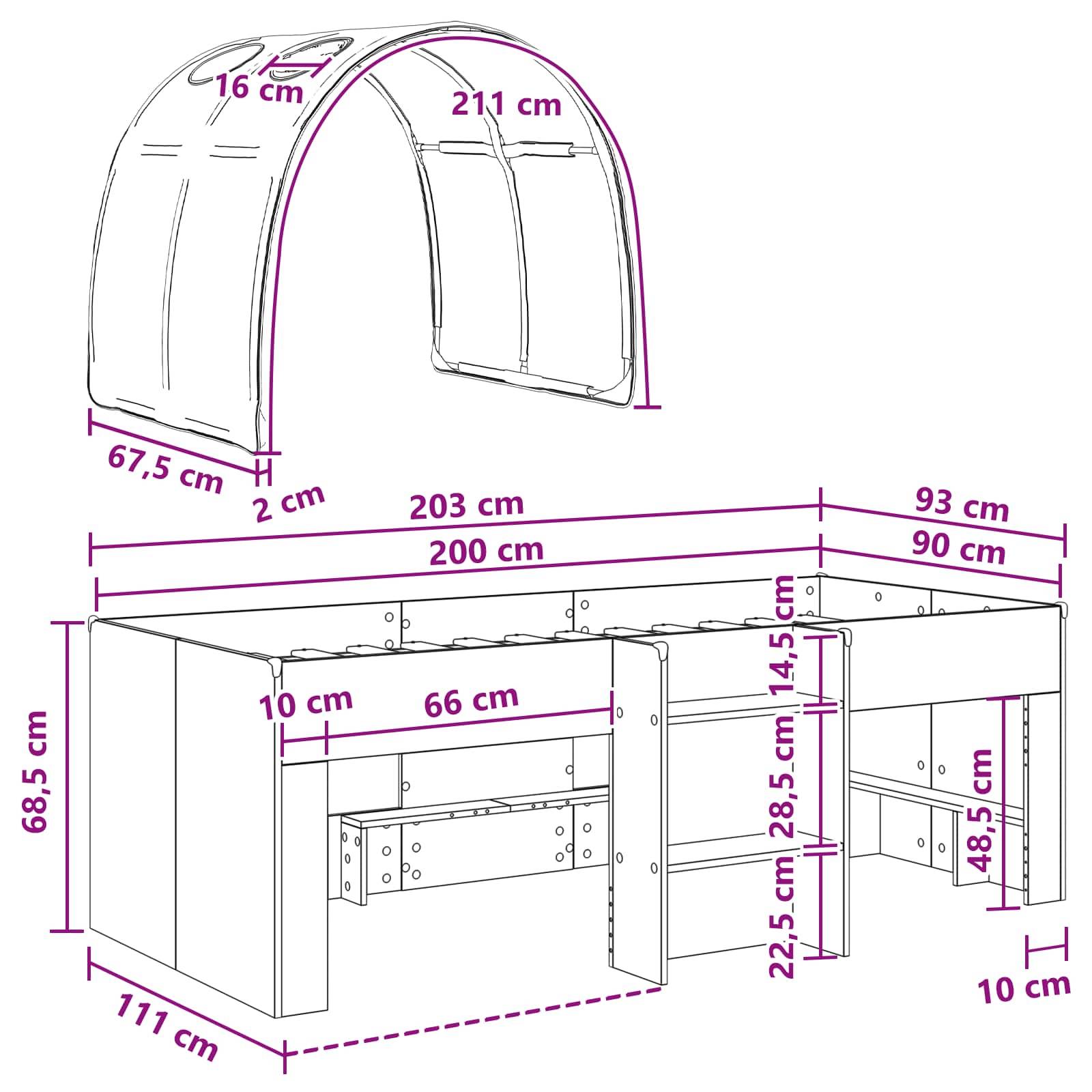 vidaXL Hochbett für Kinder mit Tunnel Weiß und Blau Holzwerkstoff