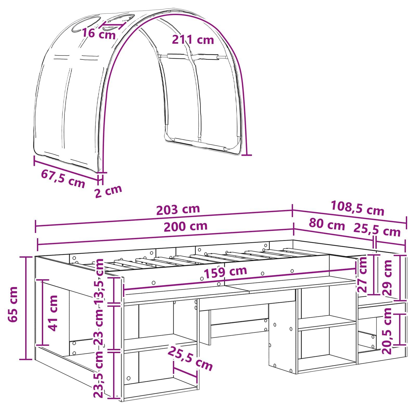 vidaXL Bett mit Tunnel 4 pcs Weiß Holzwerkstoff