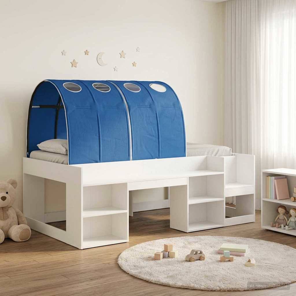 vidaXL Bettgestell mit Tunnel 3 pcs Weiß und Blau Holzwerkstoff