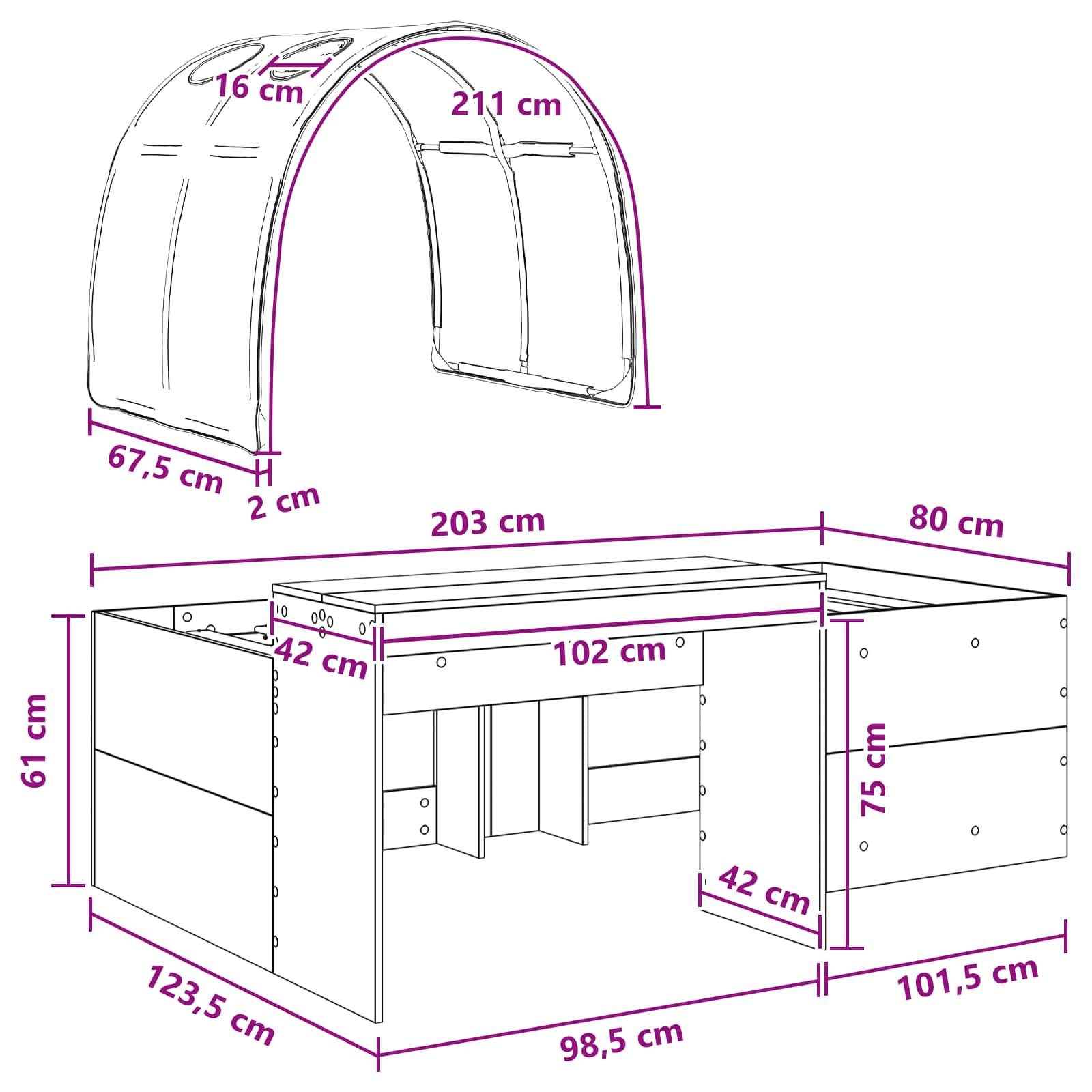 vidaXL Bettrahmen mit Tunnel 3 Stk. Weiß und Schwarz Holzwerkstoff