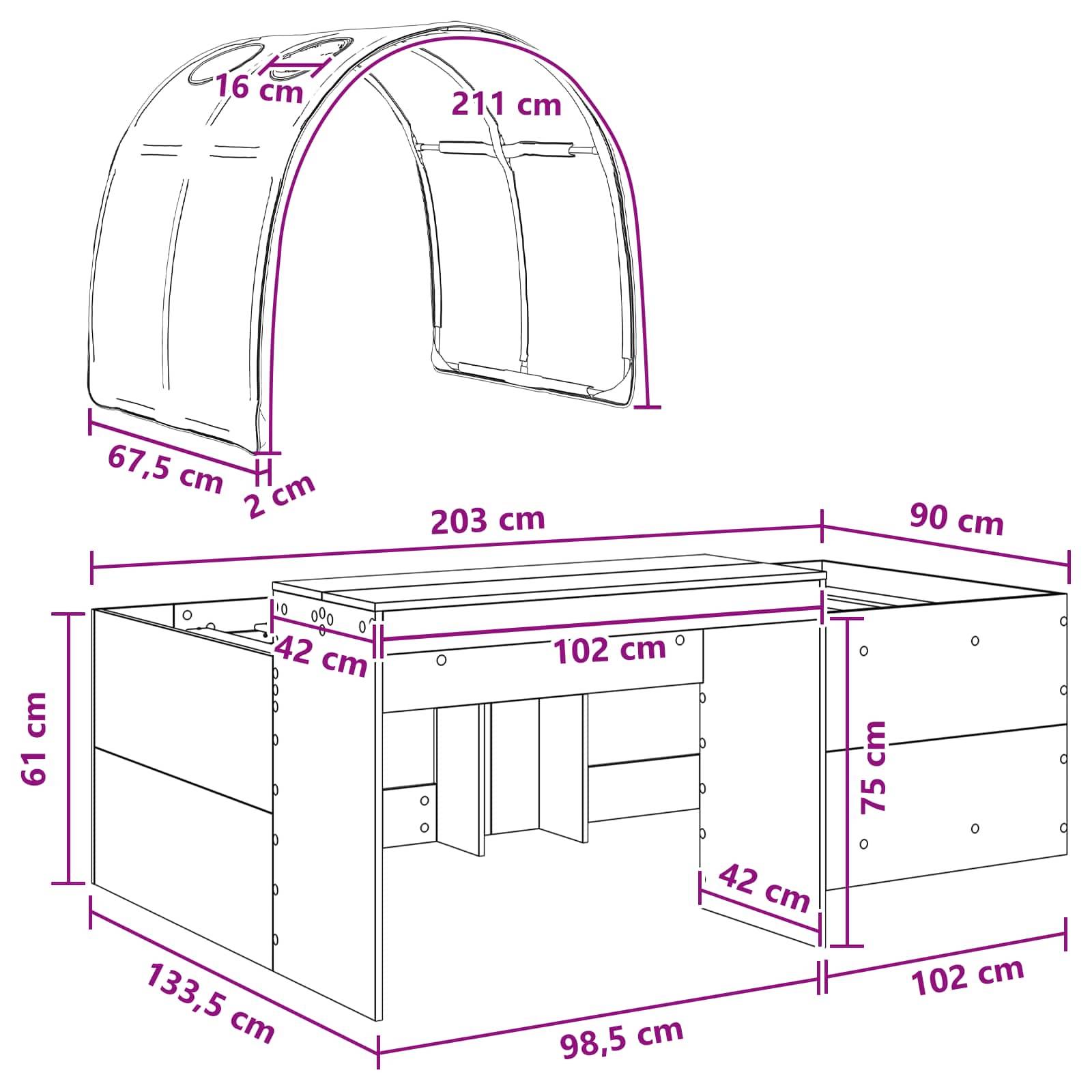vidaXL Bett mit Tunnel 4 pcs Artisian Eiche und Hellblau Holzwerkstoff