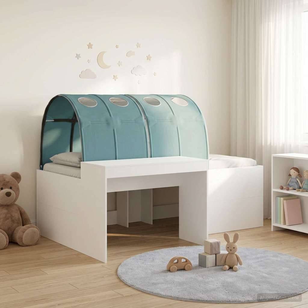 vidaXL Bett mit Tunnel 4 pcs Artisian Eiche und Hellblau Holzwerkstoff