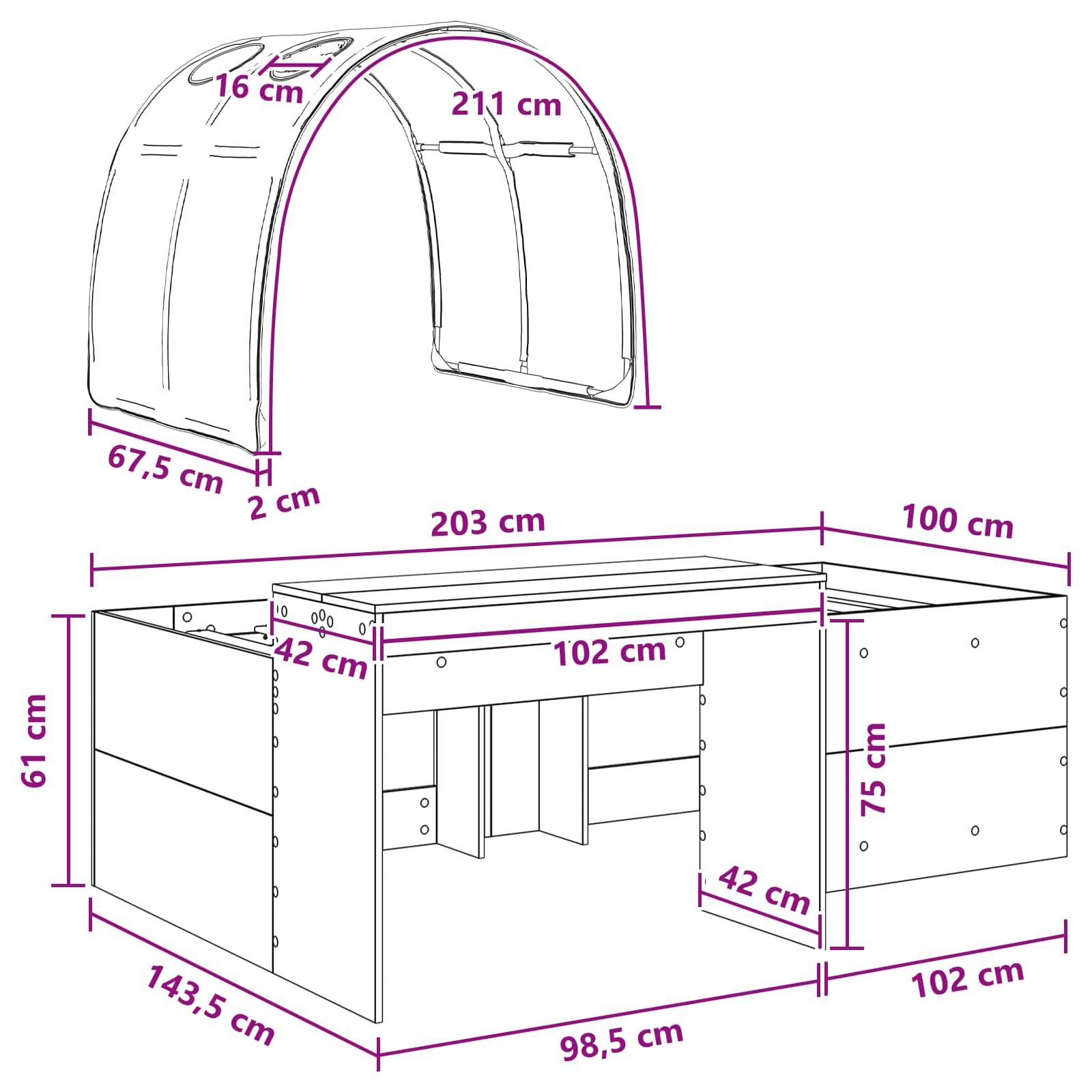 vidaXL Bett mit Tunnel 3 Stk. Sonoma Eiche und Blau Holzwerkstoff