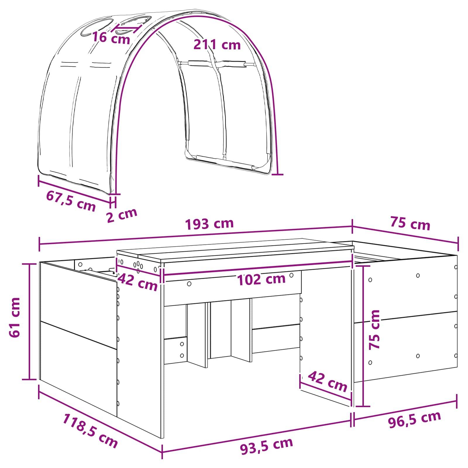 vidaXL Bett mit Tunnel 3 Stk. Artisian Eiche und Schwarz Holzwerkstoff