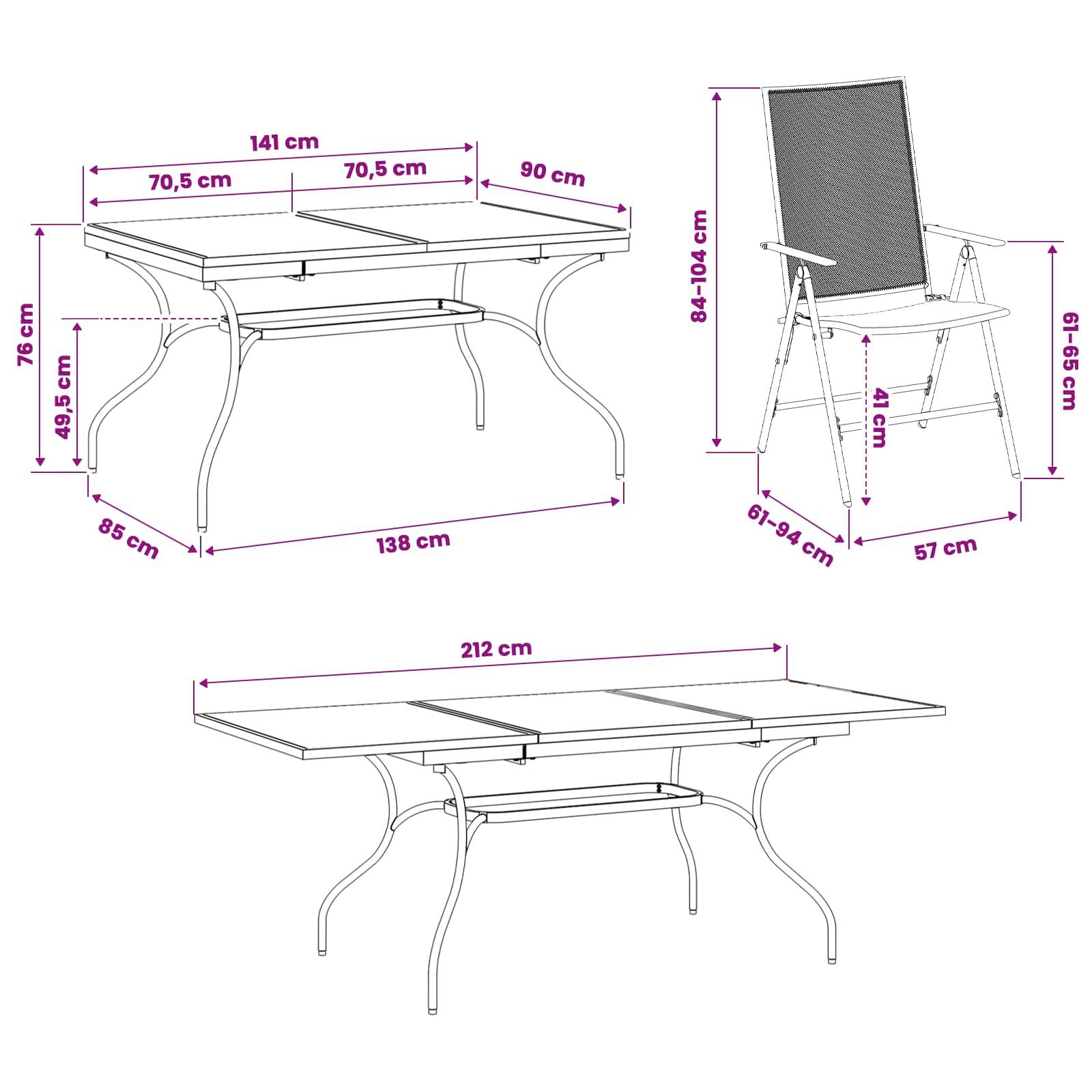 vidaXL Garten Essgruppe 9 pcs Anthrazit 212 x 90 x 76 cm