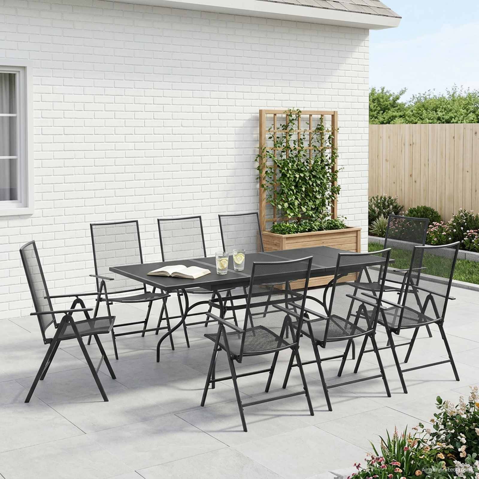 vidaXL Garten Essgruppe 9 pcs Anthrazit 212 x 90 x 76 cm