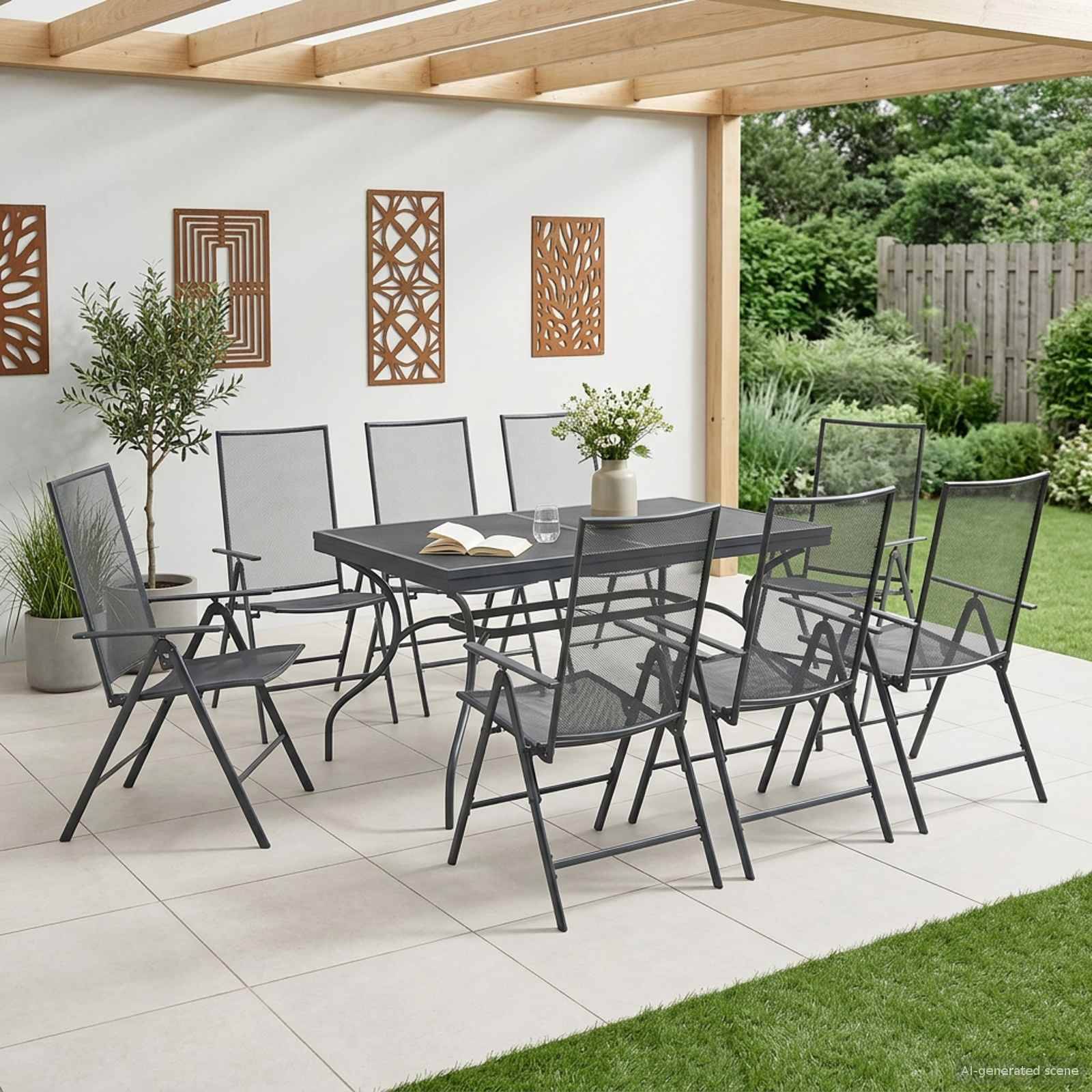 vidaXL Garten Essgruppe 9 pcs Anthrazit 212 x 90 x 76 cm