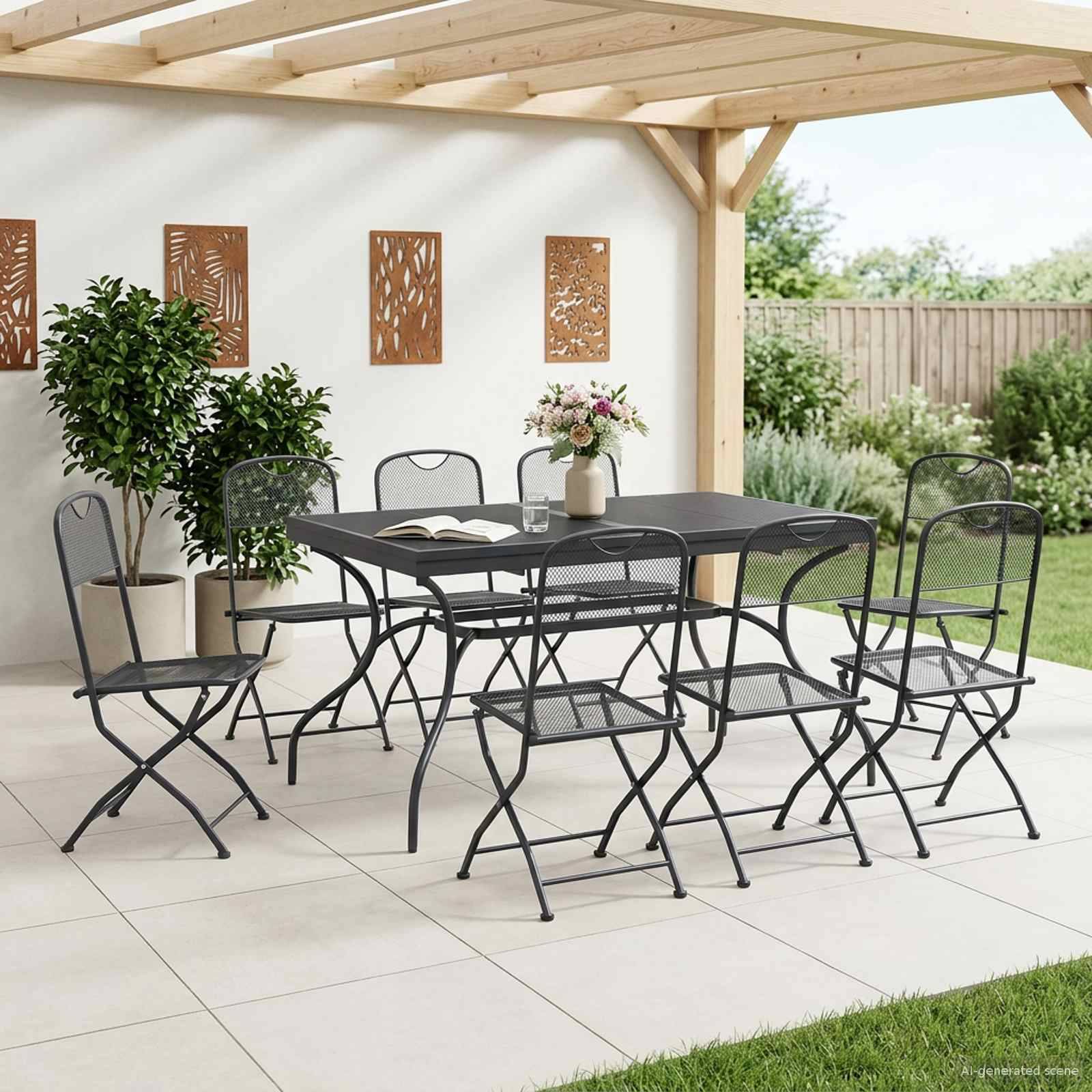 vidaXL Garten Essgruppe 9 pcs Anthrazit 212 x 90 x 76 cm