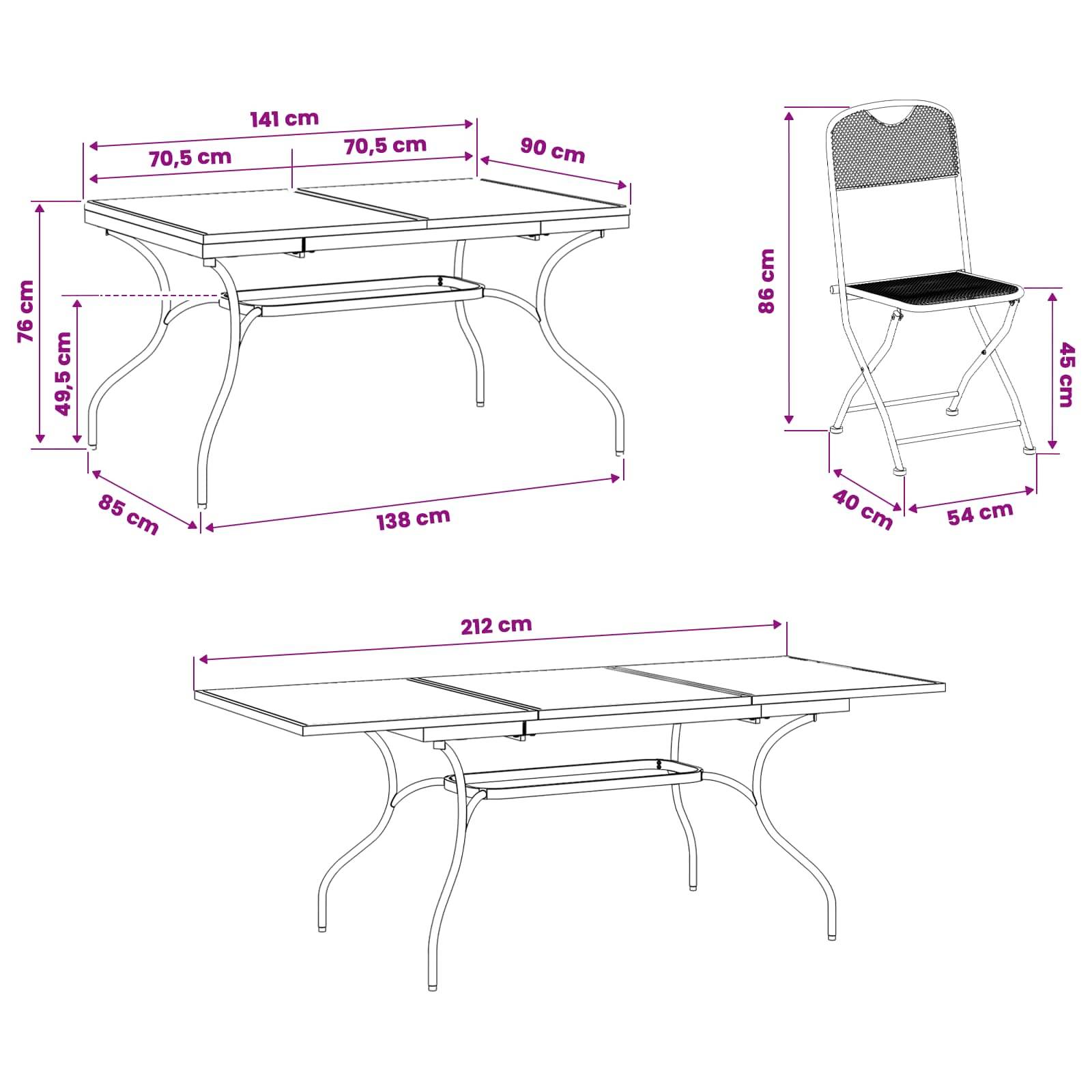 vidaXL Garten Essgruppe 9 pcs Anthrazit 212 x 90 x 76 cm