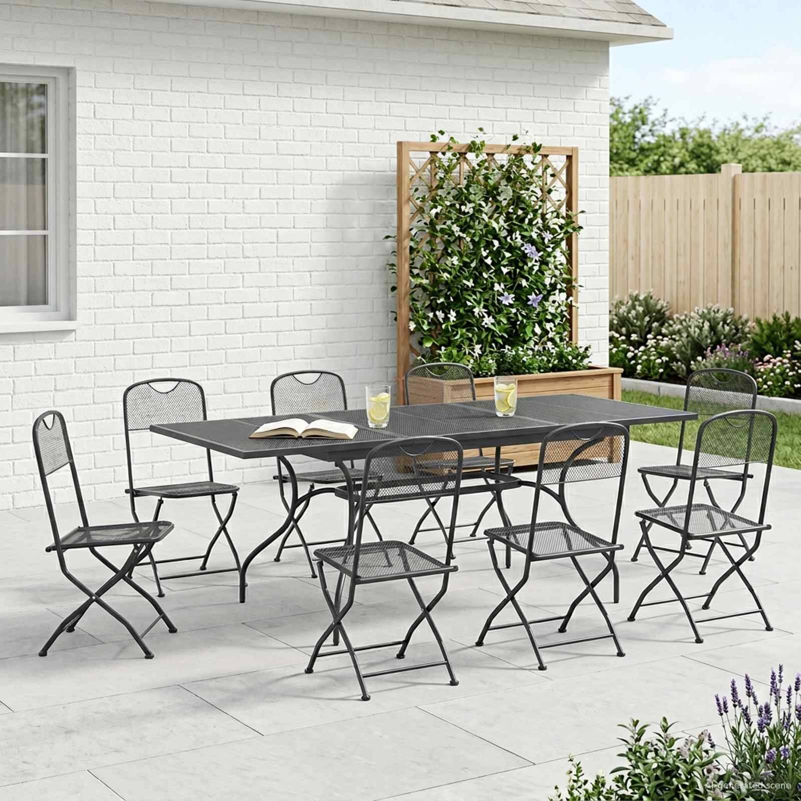 vidaXL Garten Essgruppe 9 pcs Anthrazit 212 x 90 x 76 cm