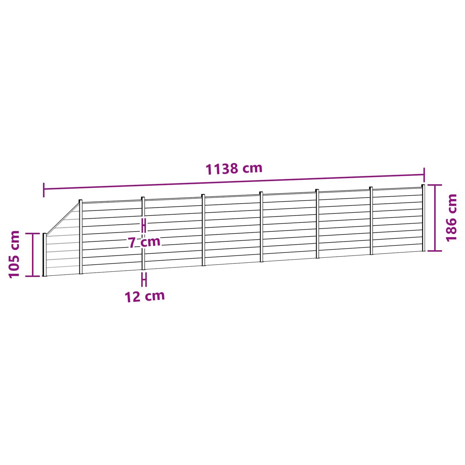 vidaXL Zaunelement 7 pcs WPC und Aluminium Schwarz
