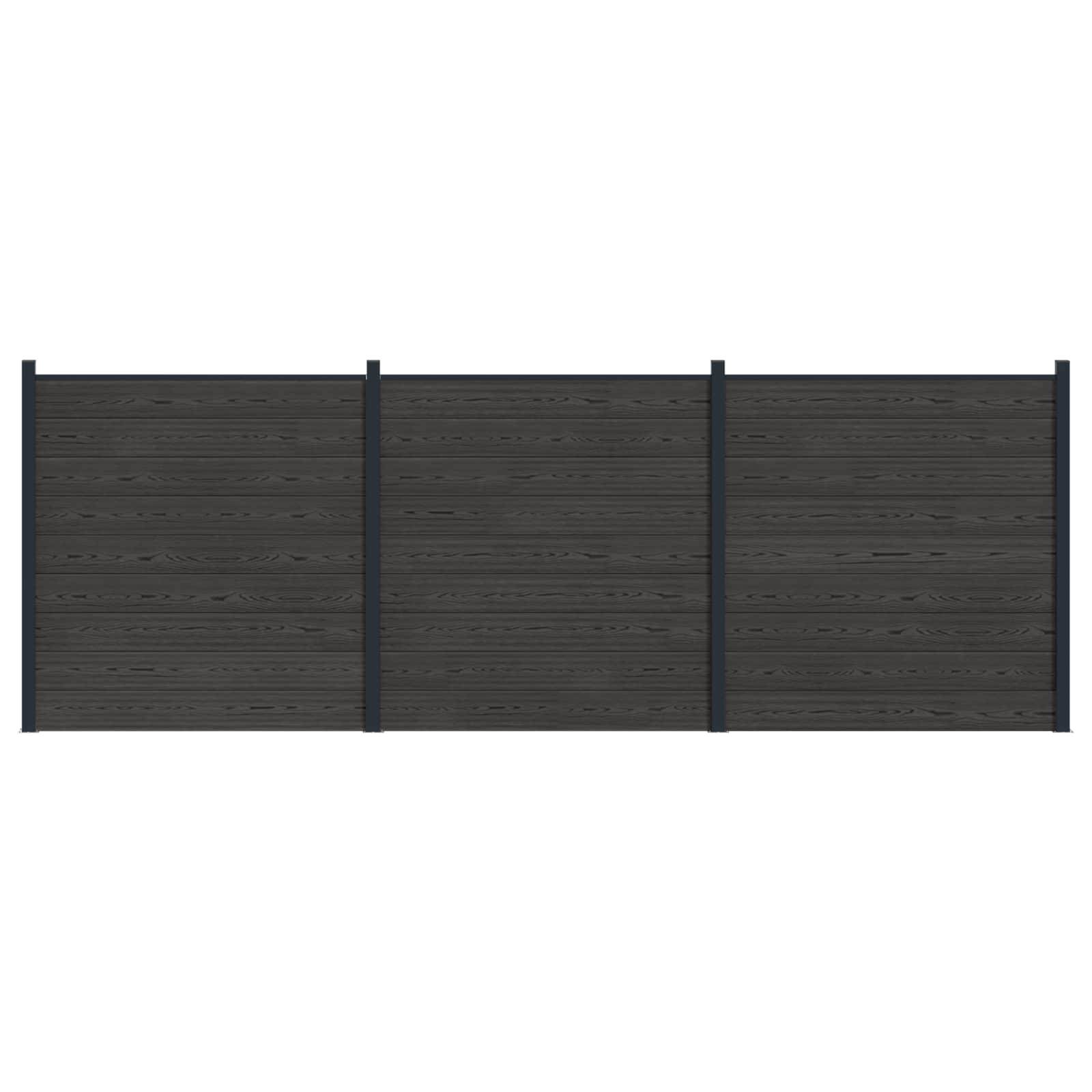 vidaXL Zaunelement 3 pcs WPC und Aluminium Schwarz