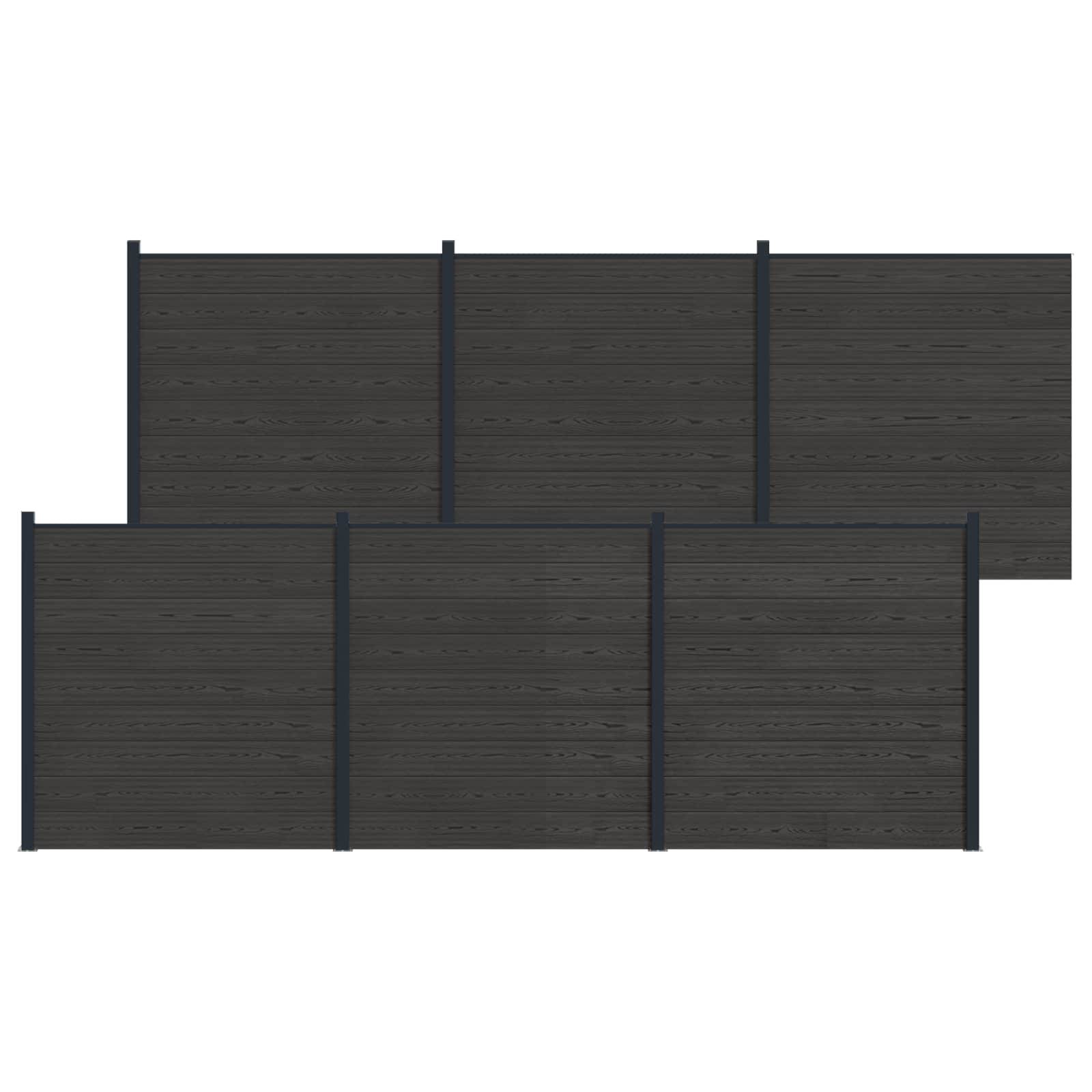 vidaXL Zaunelement 6 pcs WPC und Aluminium Schwarz