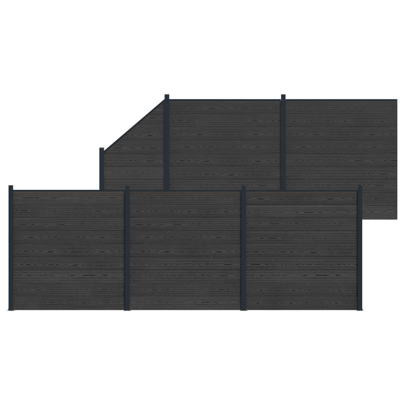 vidaXL Zaunelement 6 pcs WPC und Aluminium Schwarz