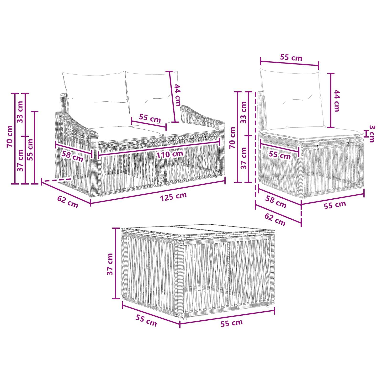 vidaXL Gartensofa-set 4 pcs Schwarz Poly-Rattan