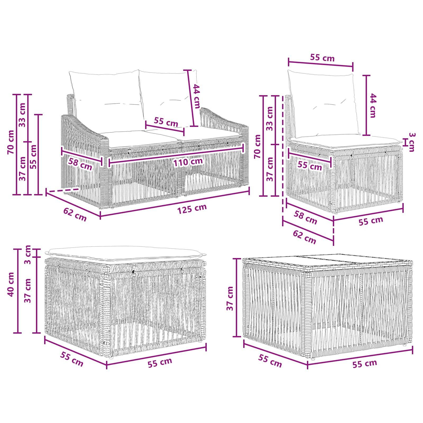 vidaXL Gartensofa-set 7 pcs Grau Poly-Rattan