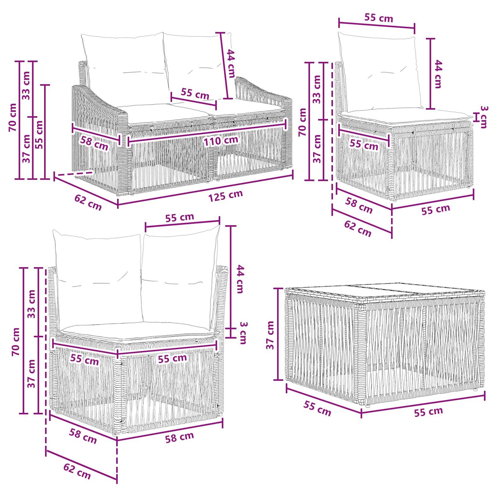 vidaXL Gartensofa-set 11 pcs Beige Poly-Rattan