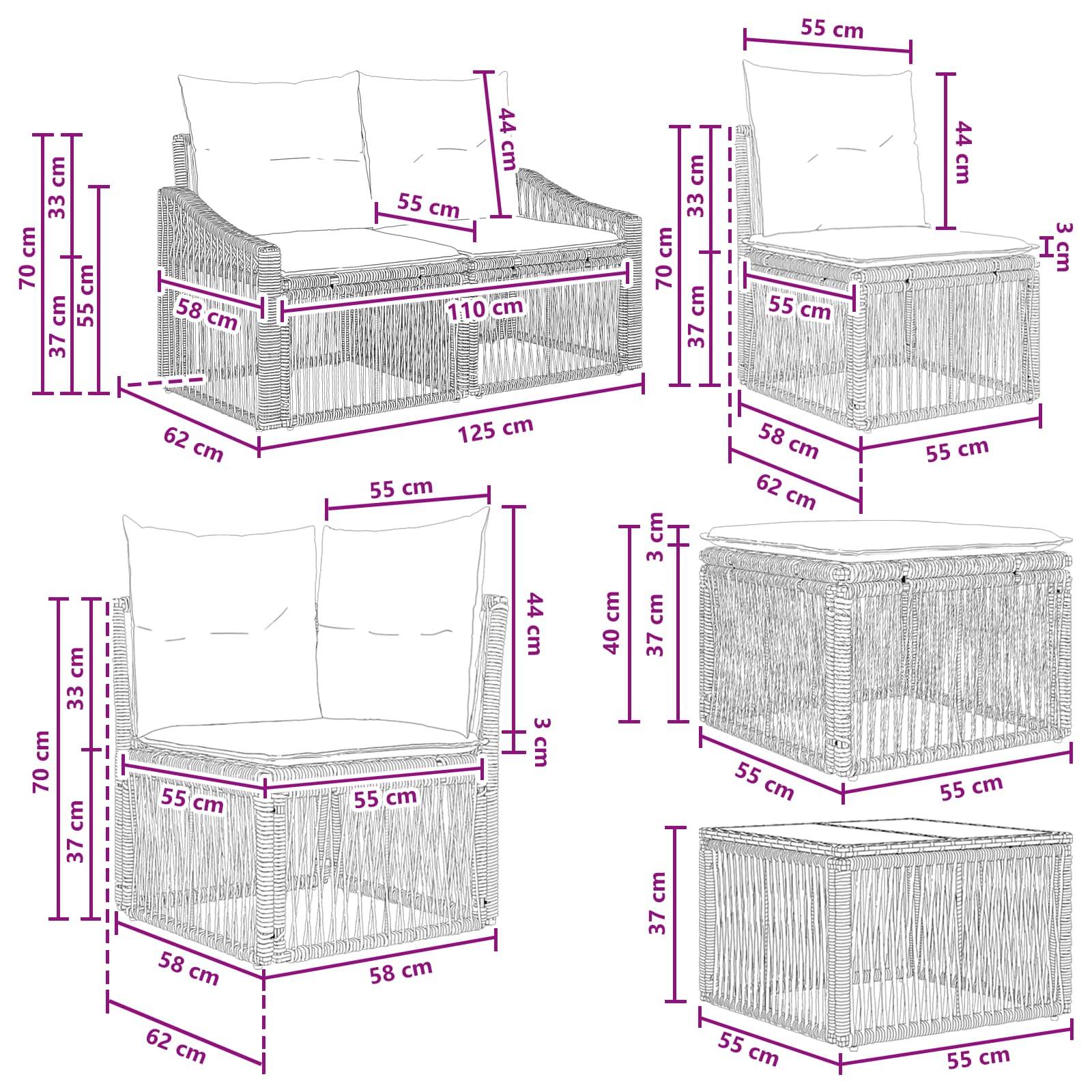 vidaXL Gartensofa-set 11 stk. Schwarz Poly-Rattan