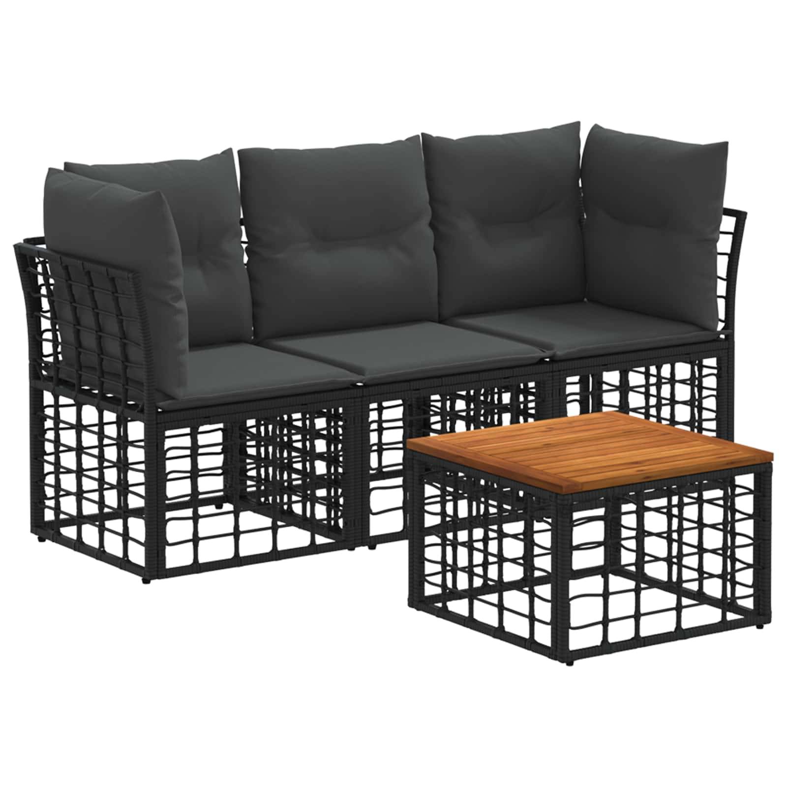 vidaXL Outdoor-Sofagarnitur 4 pcs Schwarz und Dunkelgrau Polyester
