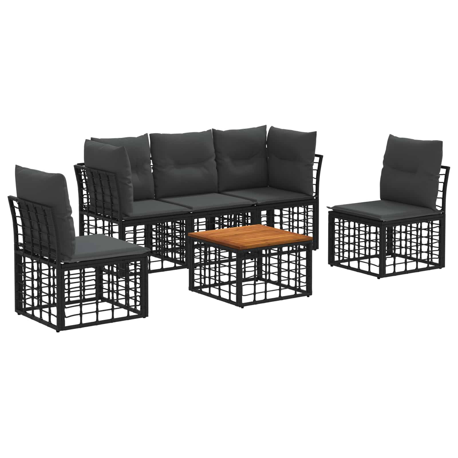 vidaXL Outdoor-Sofagarnitur 6 pcs Schwarz und Dunkelgrau Polyester