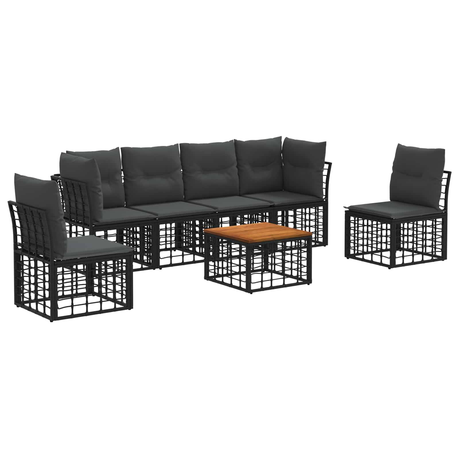vidaXL Outdoor-Sofagarnitur 7 pcs Schwarz und Dunkelgrau Polyester