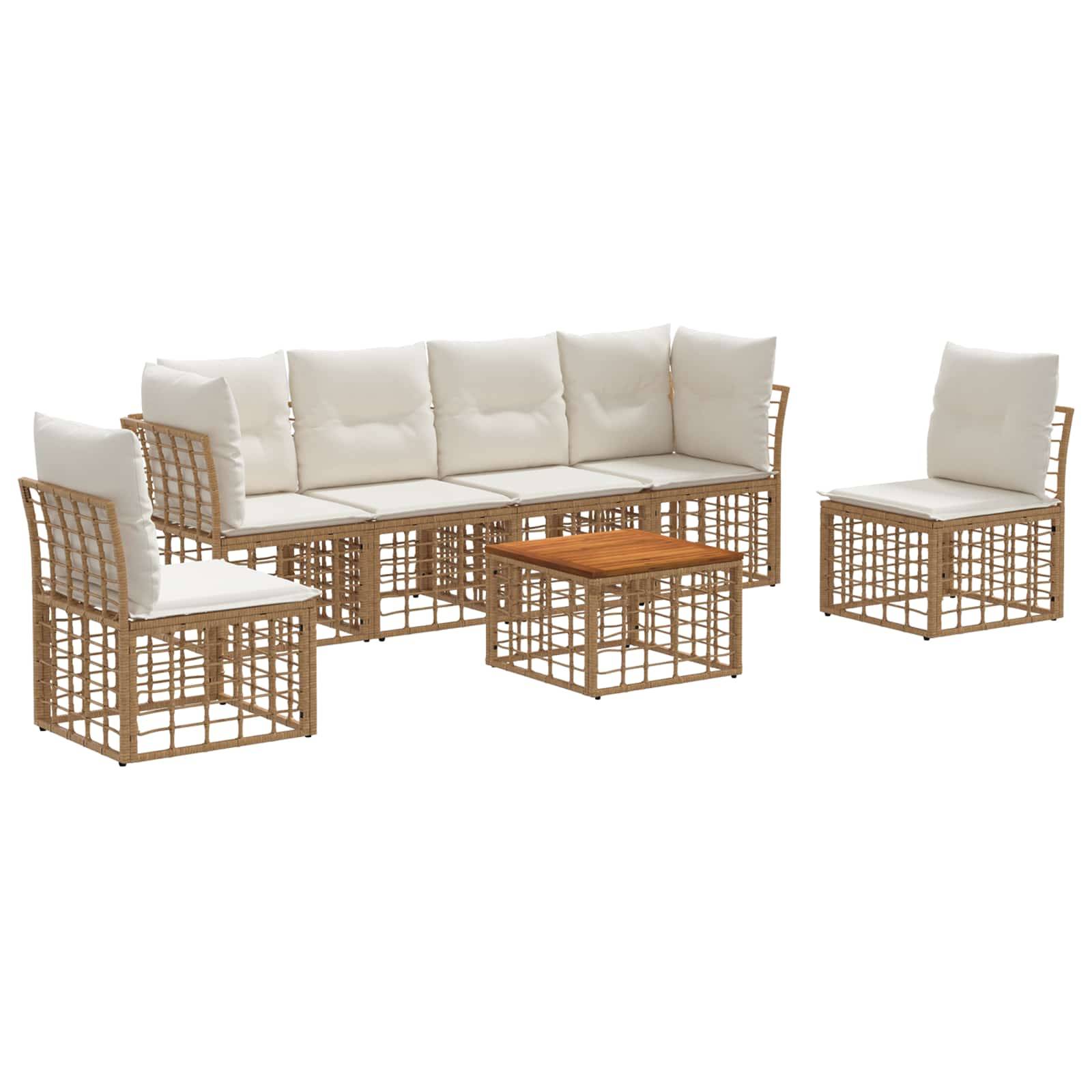 vidaXL Outdoor-Sofagarnitur 7 pcs Natürlich und Cremweiß Polyester
