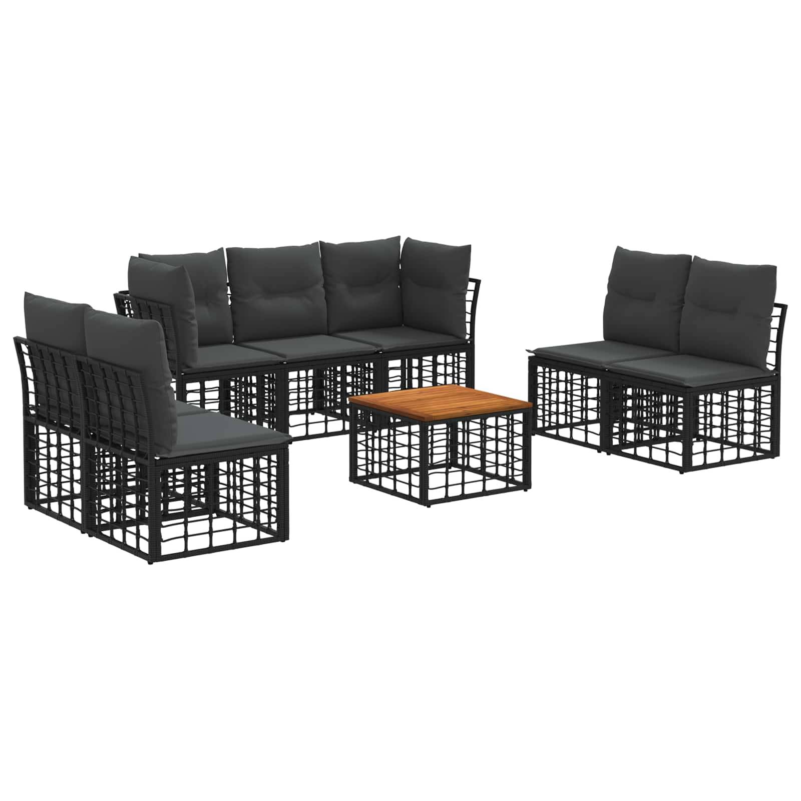 vidaXL Outdoor-Sofagarnitur 8 pcs Schwarz und Dunkelgrau Polyester