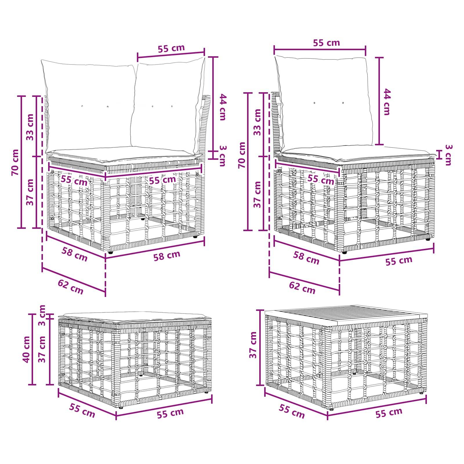 vidaXL Outdoor-Sofagarnitur 6 pcs Natürlich und Cremweiß Polyester