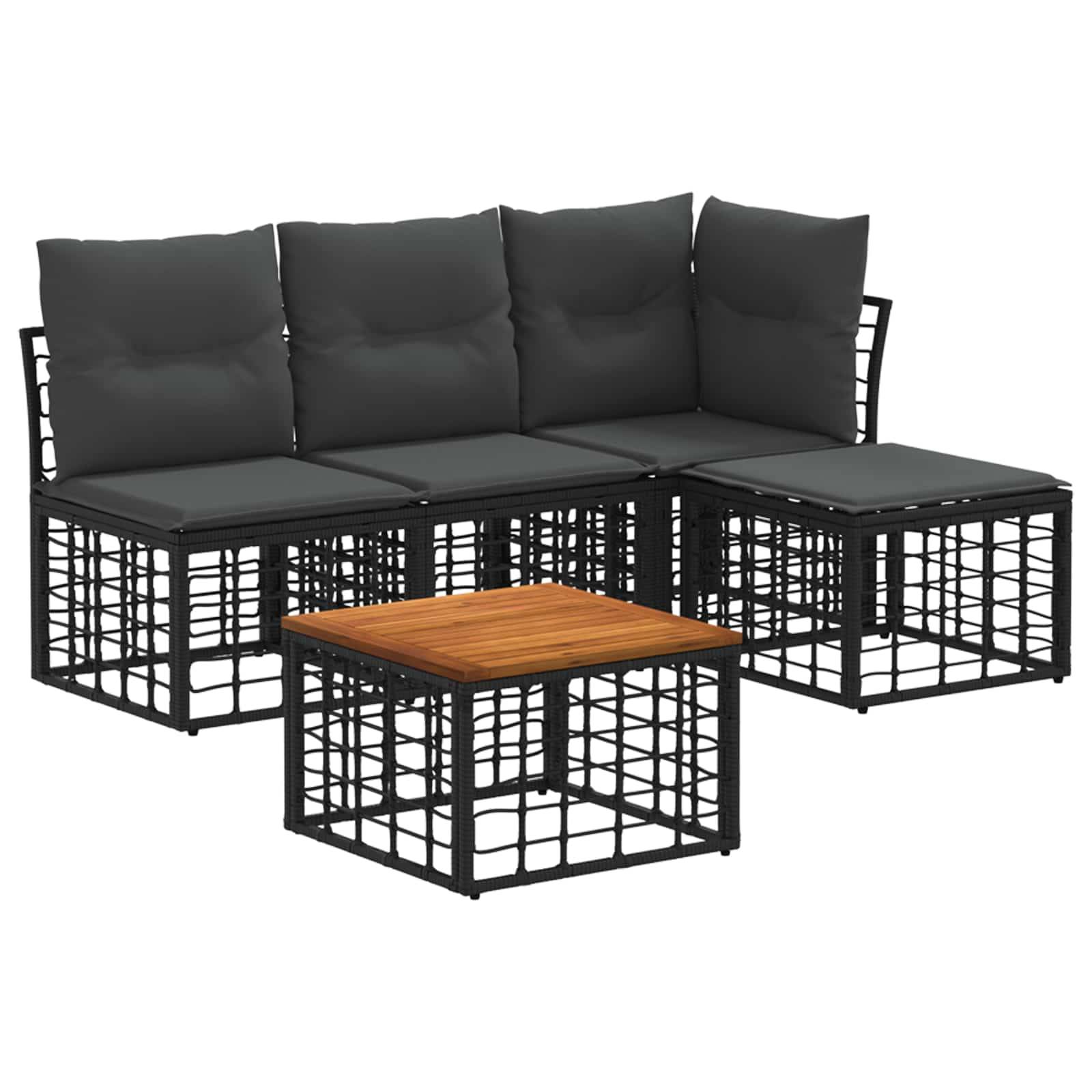 vidaXL Outdoor-Sofagarnitur 5 pcs Schwarz und Dunkelgrau Polyester