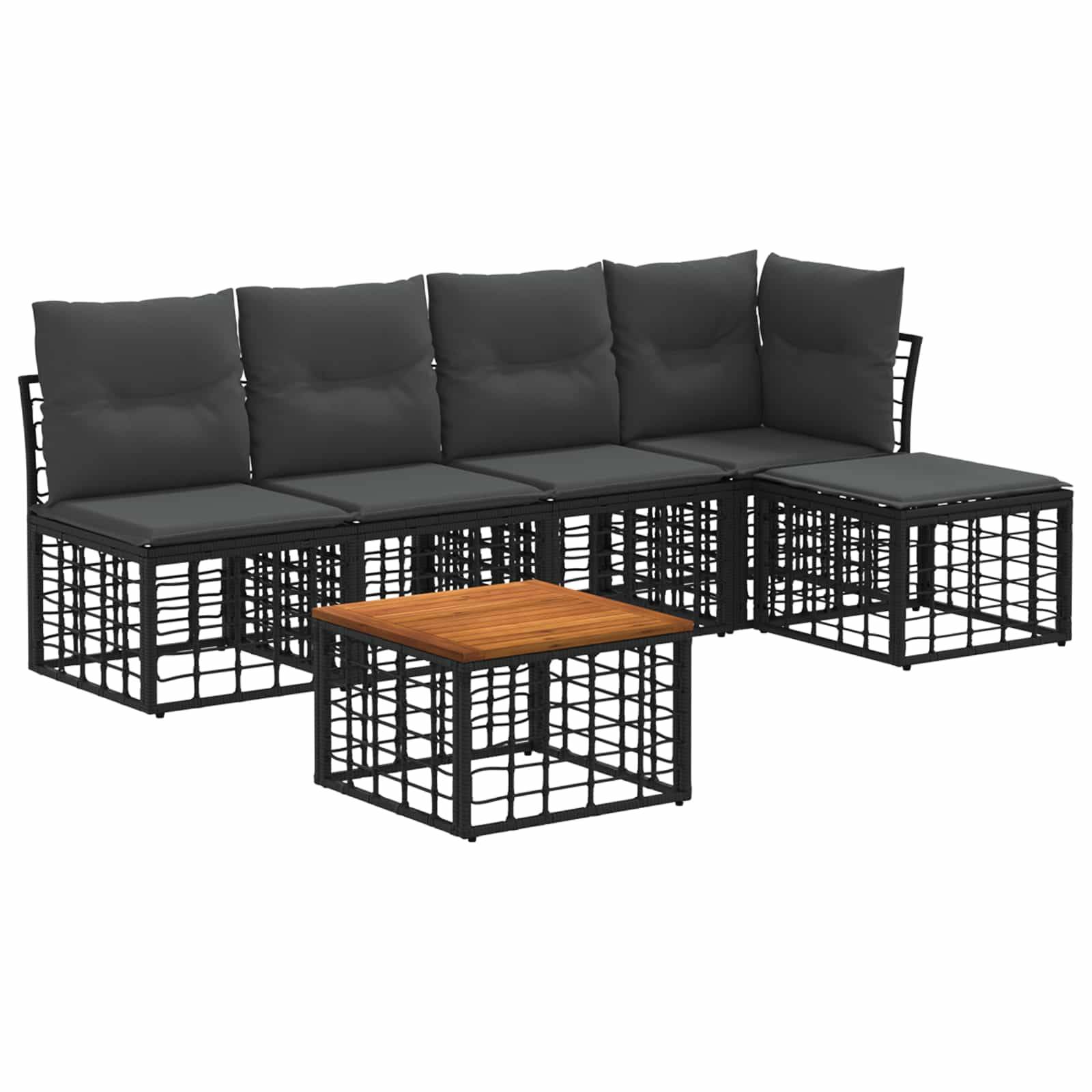 vidaXL Outdoor-Sofagarnitur 6 pcs Schwarz und Dunkelgrau Polyester