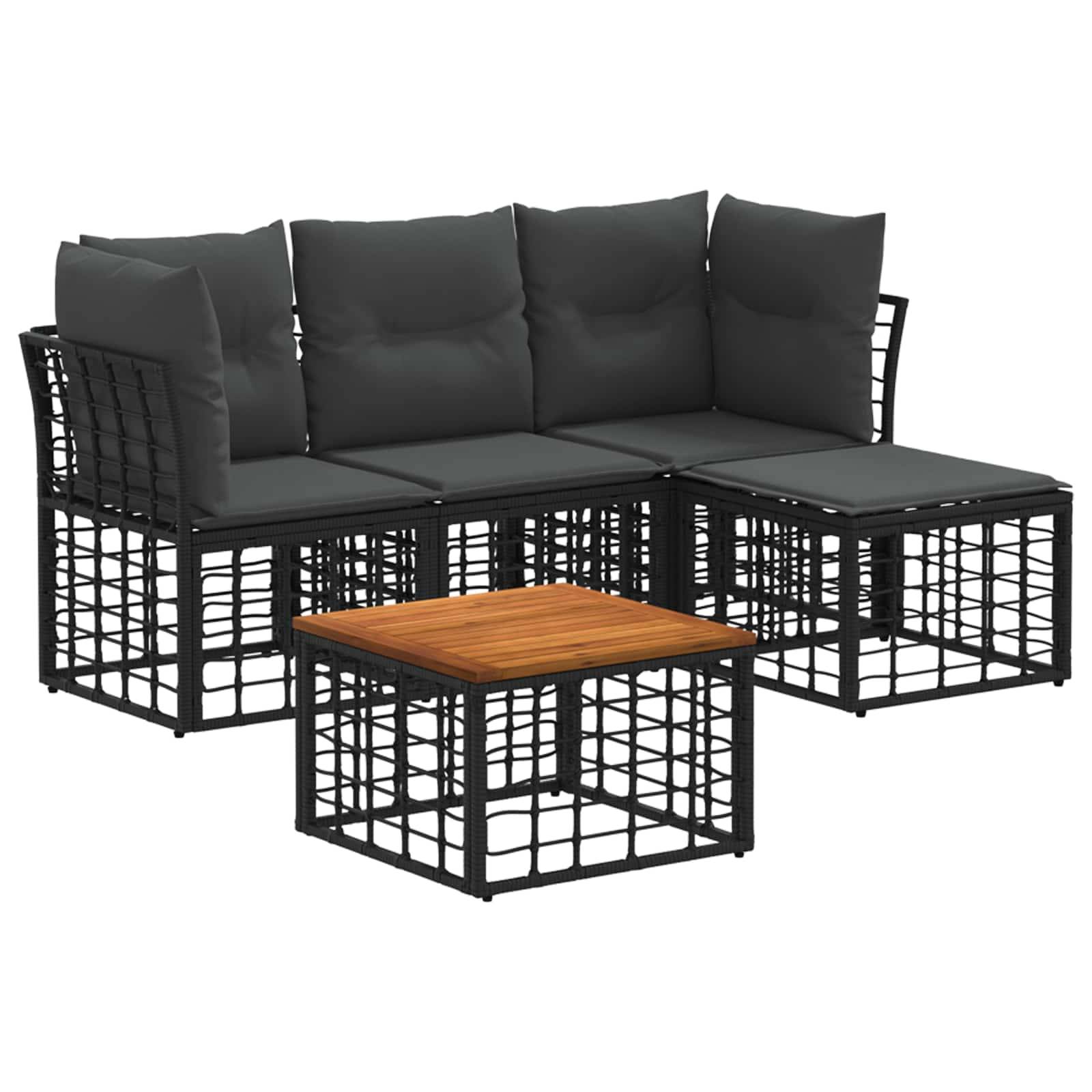 vidaXL Outdoor-Sofagarnitur 5 pcs Schwarz und Dunkelgrau Polyester