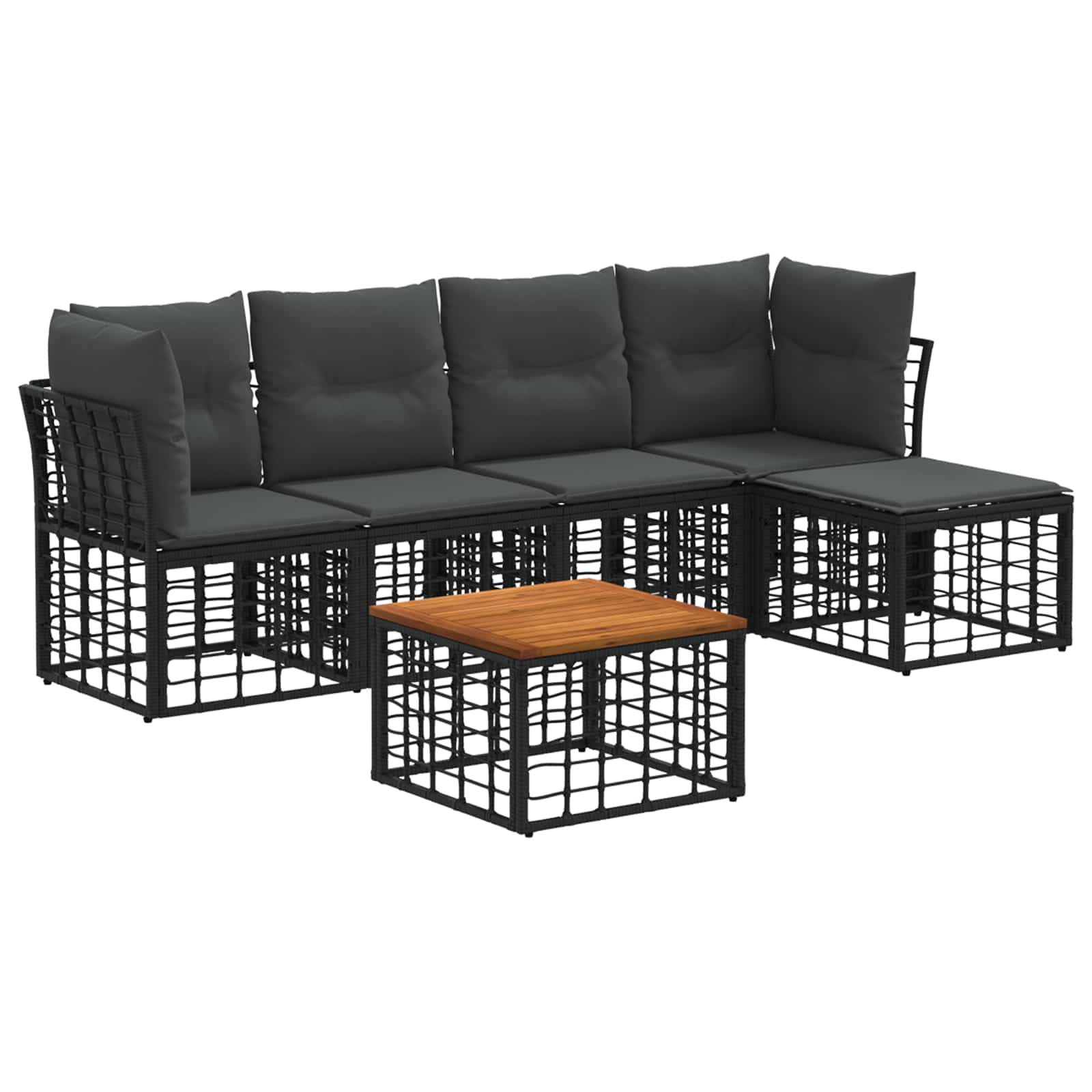 vidaXL Outdoor-Sofagarnitur 6 pcs Schwarz und Dunkelgrau Polyester