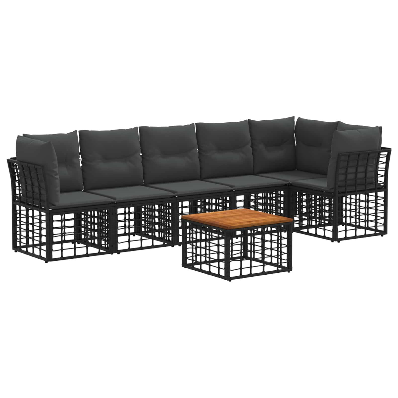 vidaXL Gartensofa-set 7 pcs Schwarz und Dunkelgrau Poly-Rattan