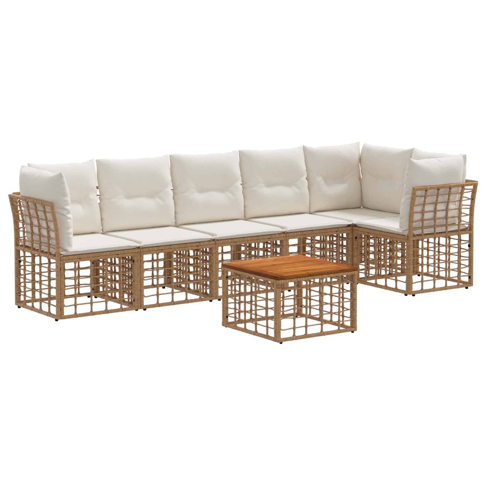 vidaXL Gartensofa-set 7 pcs Natürlich und Cremweiß Poly-Rattan
