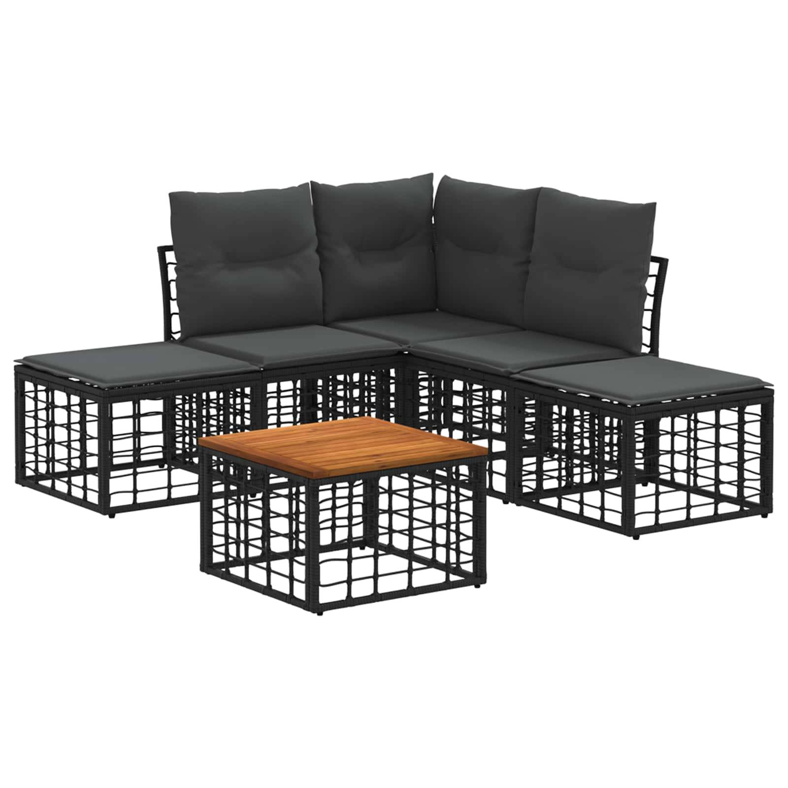 vidaXL Outdoor-Sofagarnitur 6 pcs Schwarz und Dunkelgrau Polyester