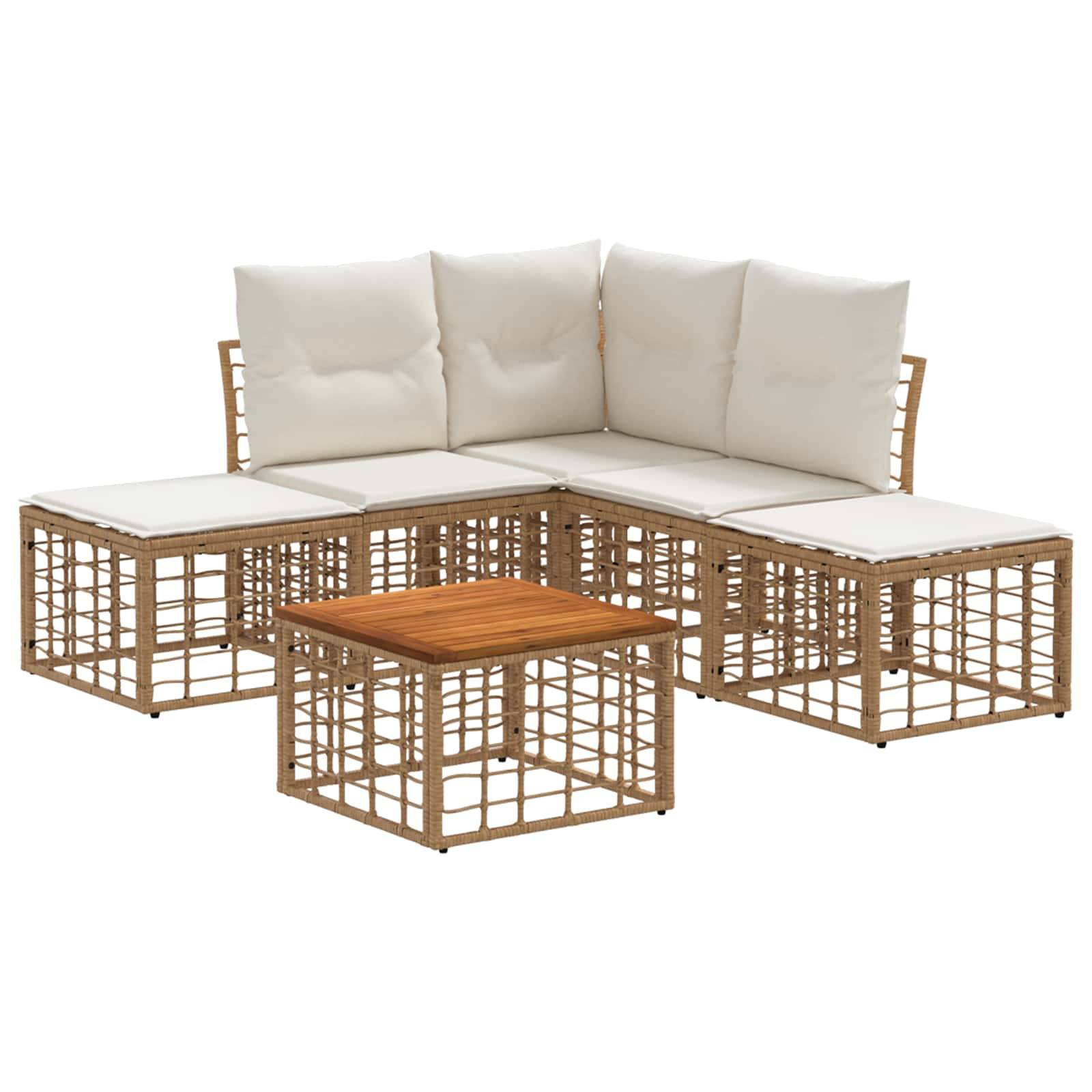vidaXL Outdoor-Sofagarnitur 6 pcs Natürlich und Cremweiß Polyester