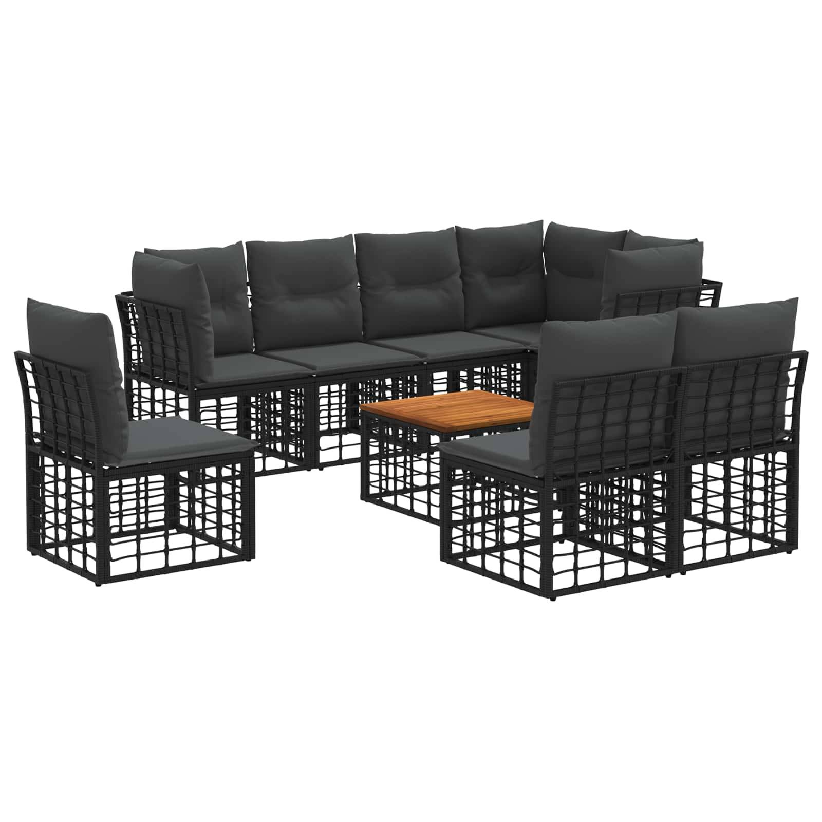 vidaXL Outdoor-Sofagarnitur 9 pcs Schwarz und Dunkelgrau Polyester