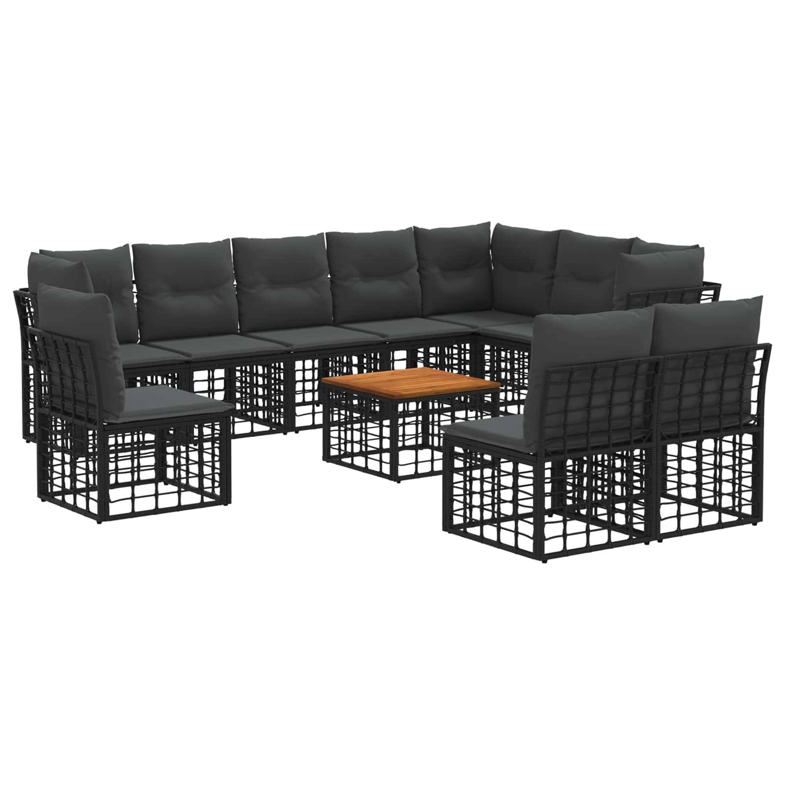 vidaXL Outdoor-Sofagarnitur 11 pcs Schwarz und Dunkelgrau Polyester