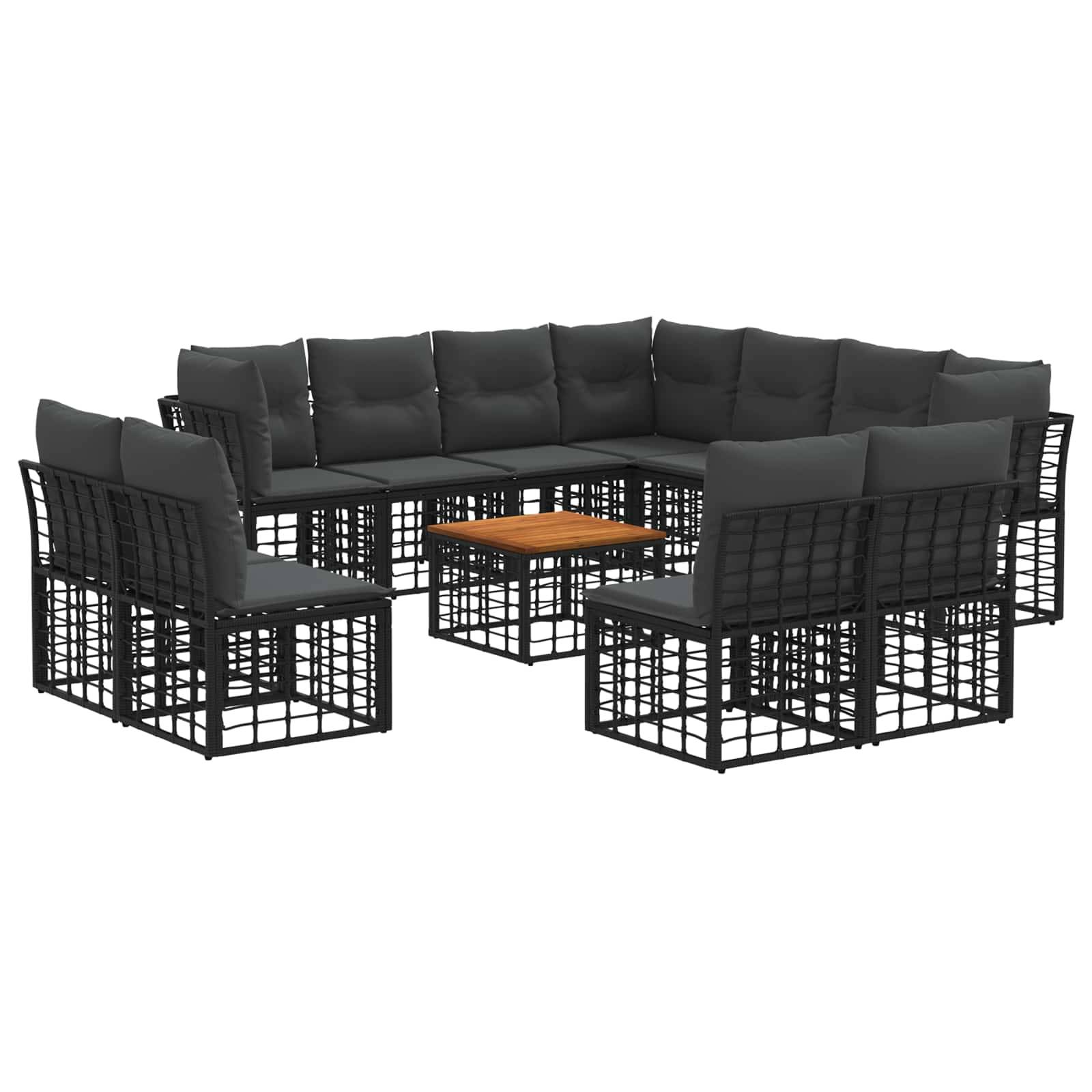 vidaXL Outdoor-Sofagarnitur 12 pcs Schwarz und Dunkelgrau Polyester