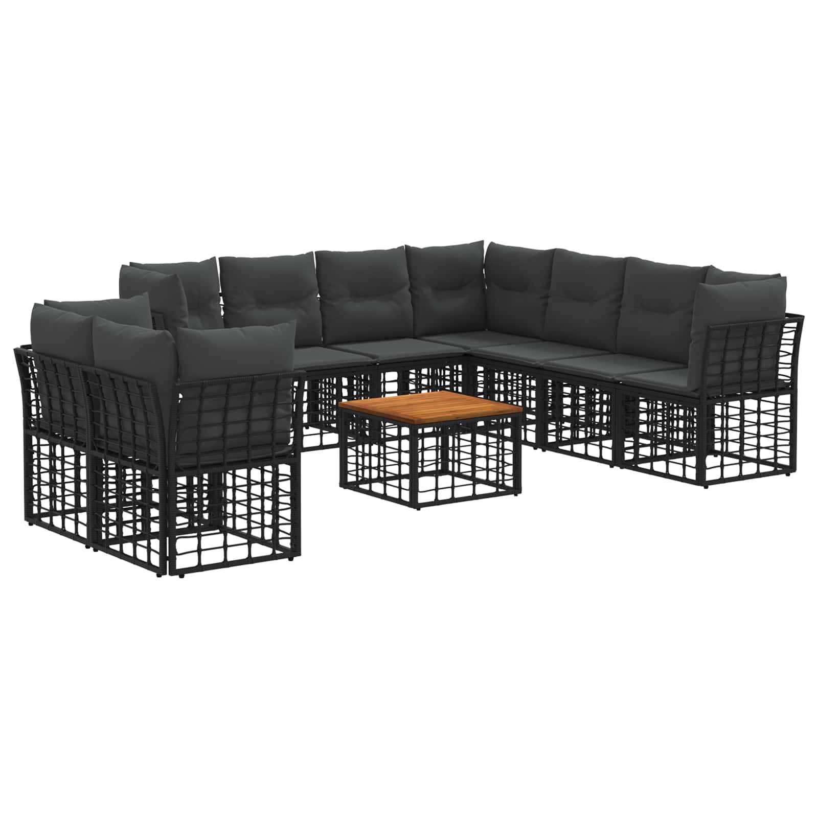 vidaXL Outdoor-Sofagarnitur 10 pcs Schwarz und Dunkelgrau Polyester