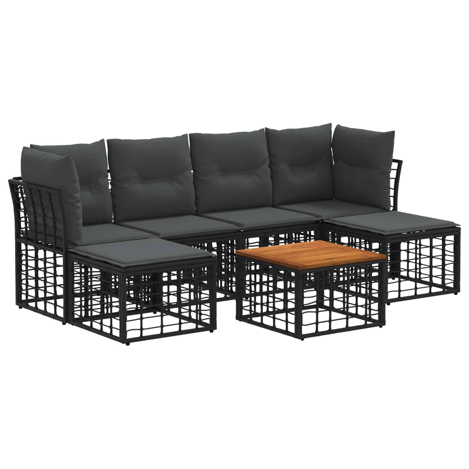 vidaXL Outdoor-Sofagarnitur 7 pcs Schwarz und Dunkelgrau Polyester