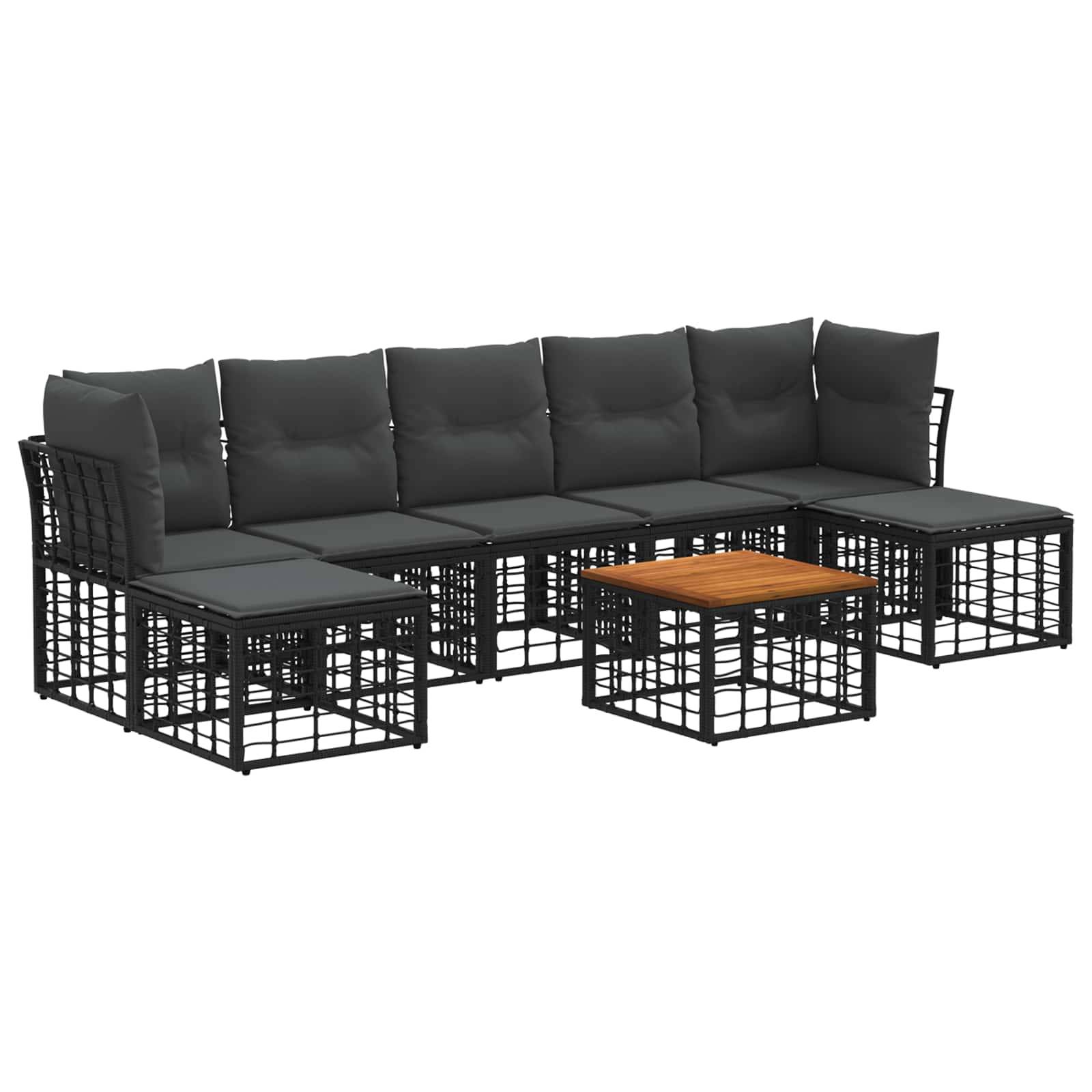 vidaXL Outdoor-Sofagarnitur 8 pcs Schwarz und Dunkelgrau Polyester